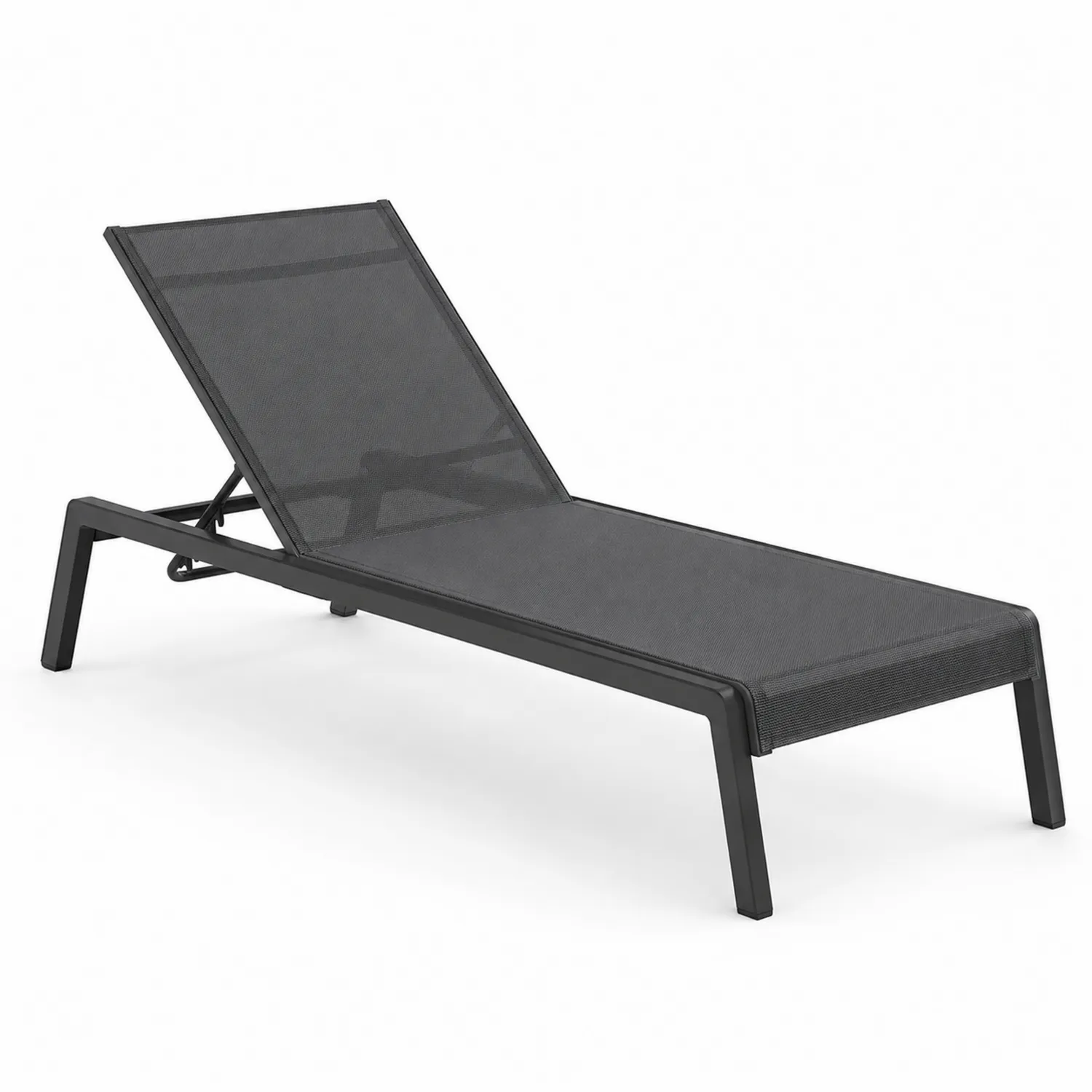 Leżak z regulowanym oparciem z aluminium i tkaniny tekstylnej Czarny 200x65x34 cm