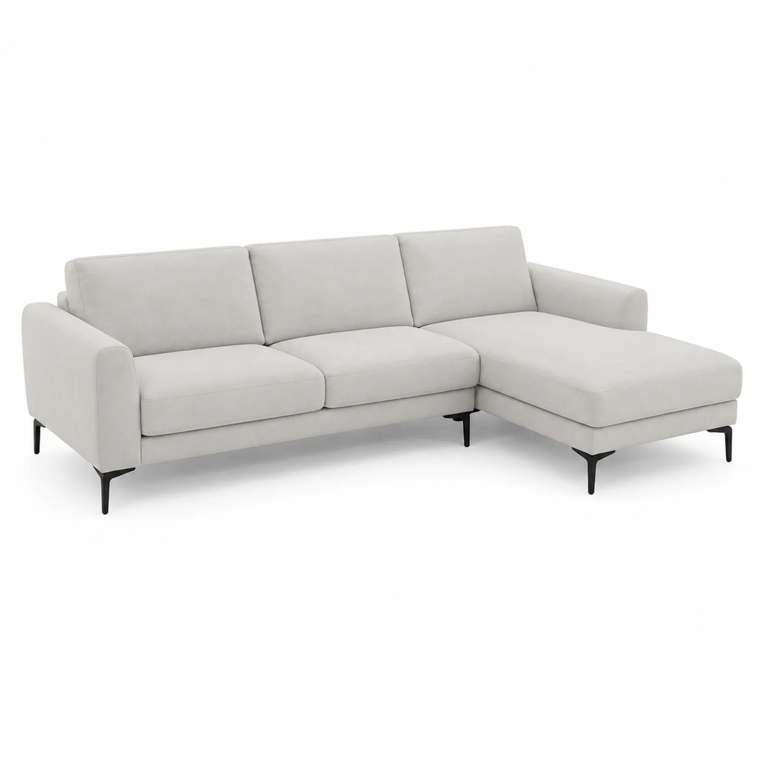 Sofa narożna tkaninowa beżowa z bukową ramą i stalowymi nogami 280x160x85 cm