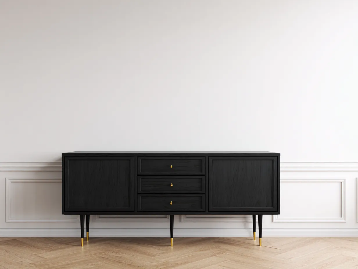Meuble d'entrée bois 170x45x80 cm noir-doré pour intérieur - design moderne avec tiroirs et rangements fermés-Lozoahome