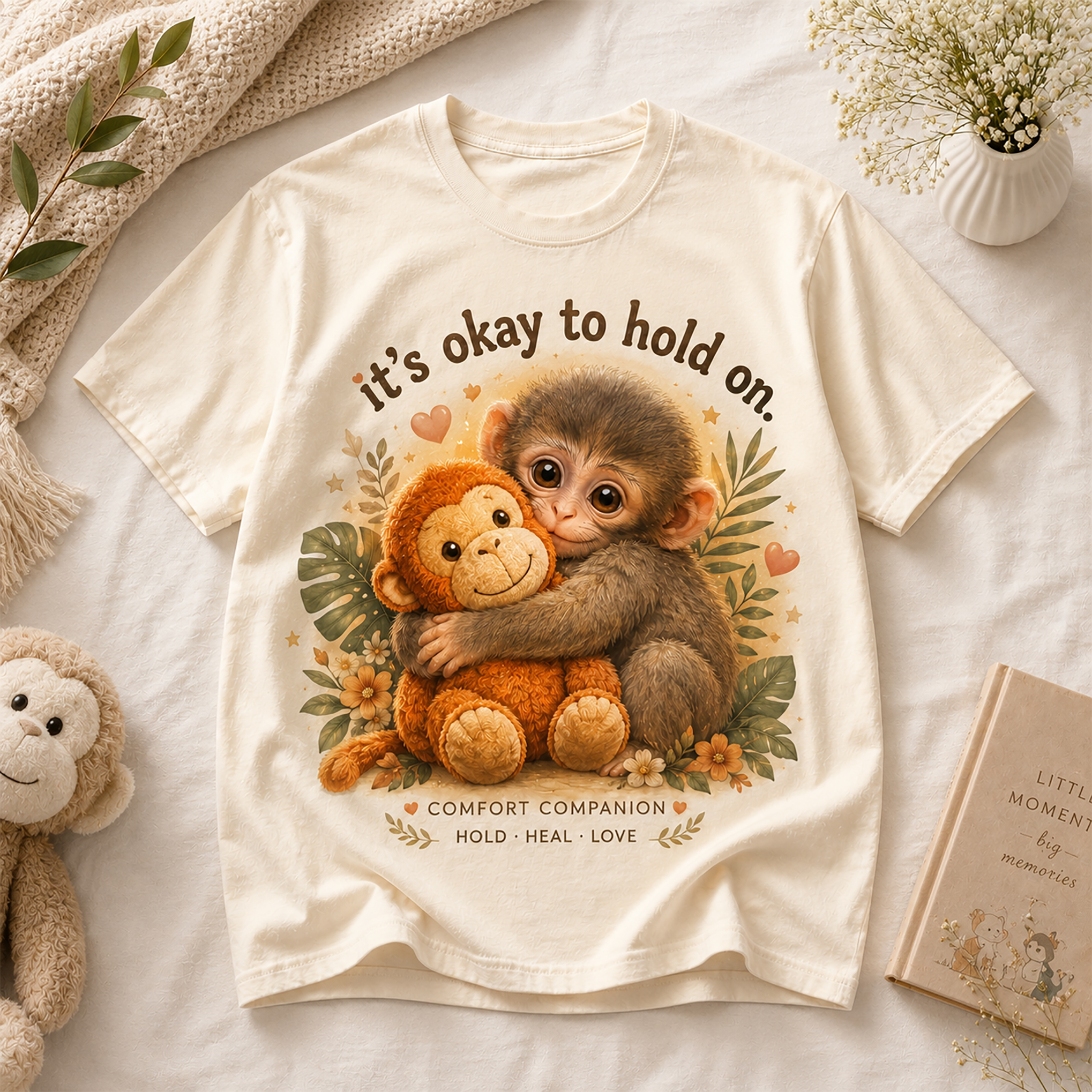 Cute Monkey Hug Commemorative T-Shirt