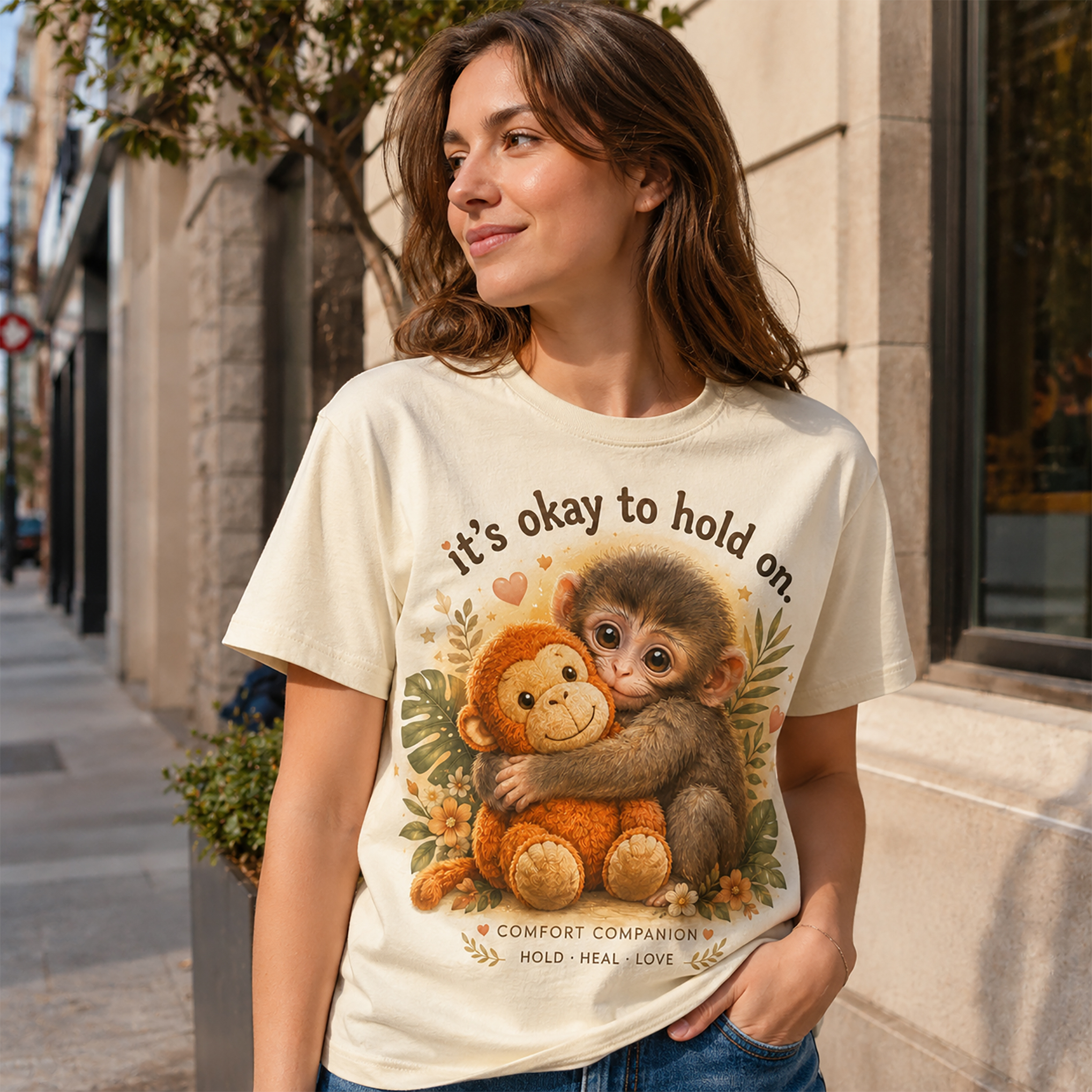 Cute Monkey Hug Commemorative T-Shirt