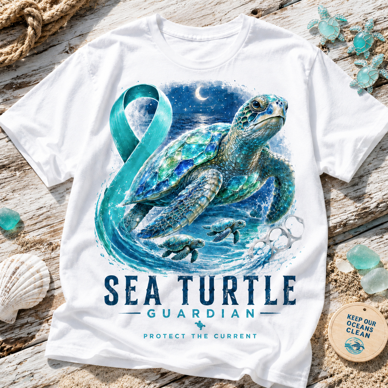 Sea Turtle Guardian Ocean Conservation Graphic T-Shirt