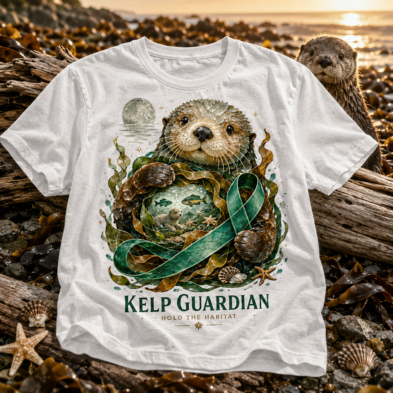 Kelp Guardian Sea Otter Habitat Graphic T-Shirt