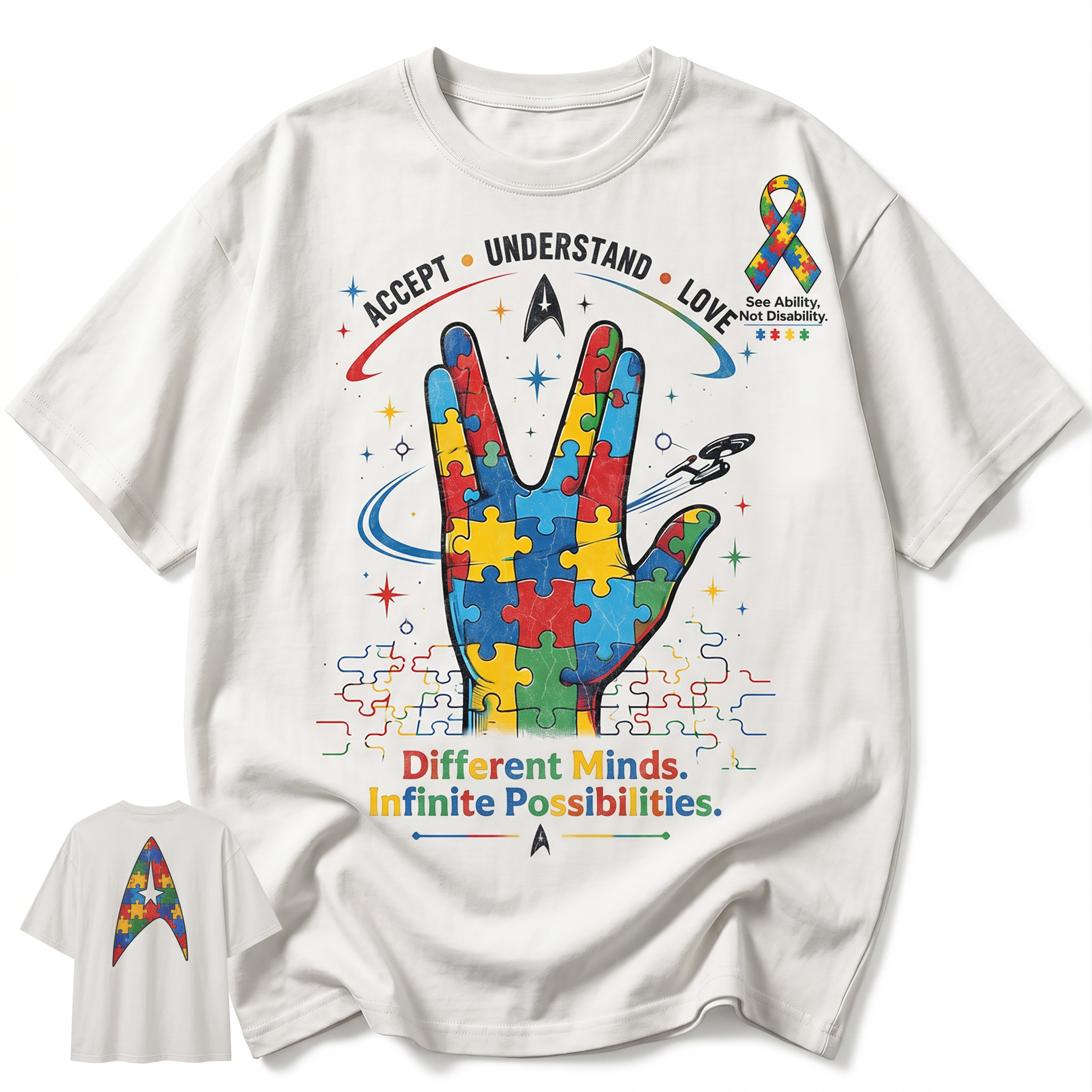 Autism Awareness Puzzle Graphic Tee – Sci-Fi Inspired