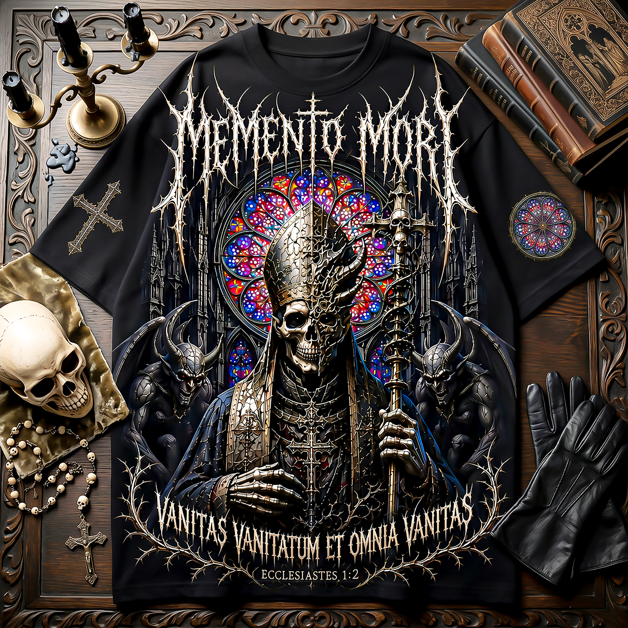 Memento Mori Gothic Pope Oversized T-Shirt,