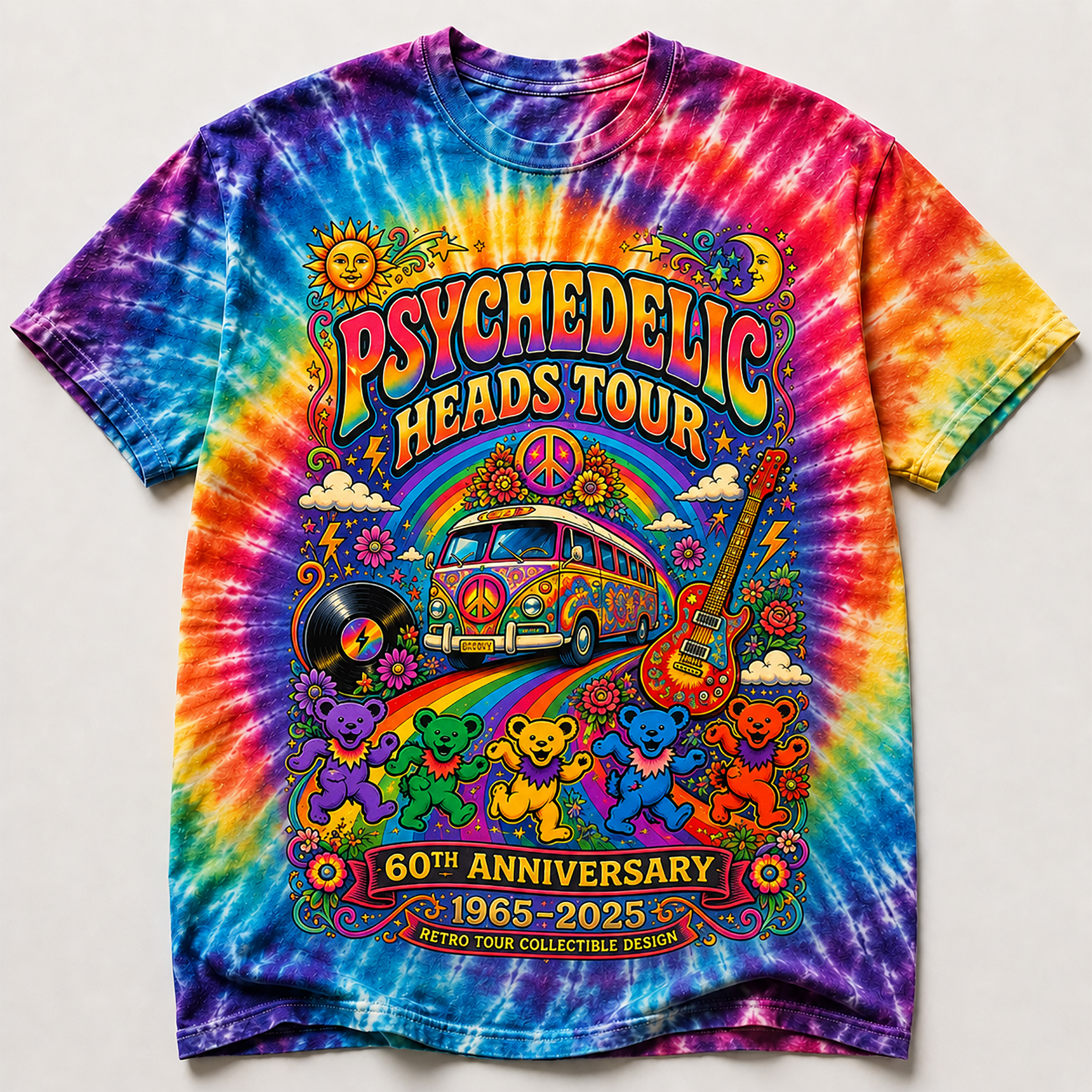 Psychedelic Heads Tour 60th Anniversary Tie-Dye T-Shirt