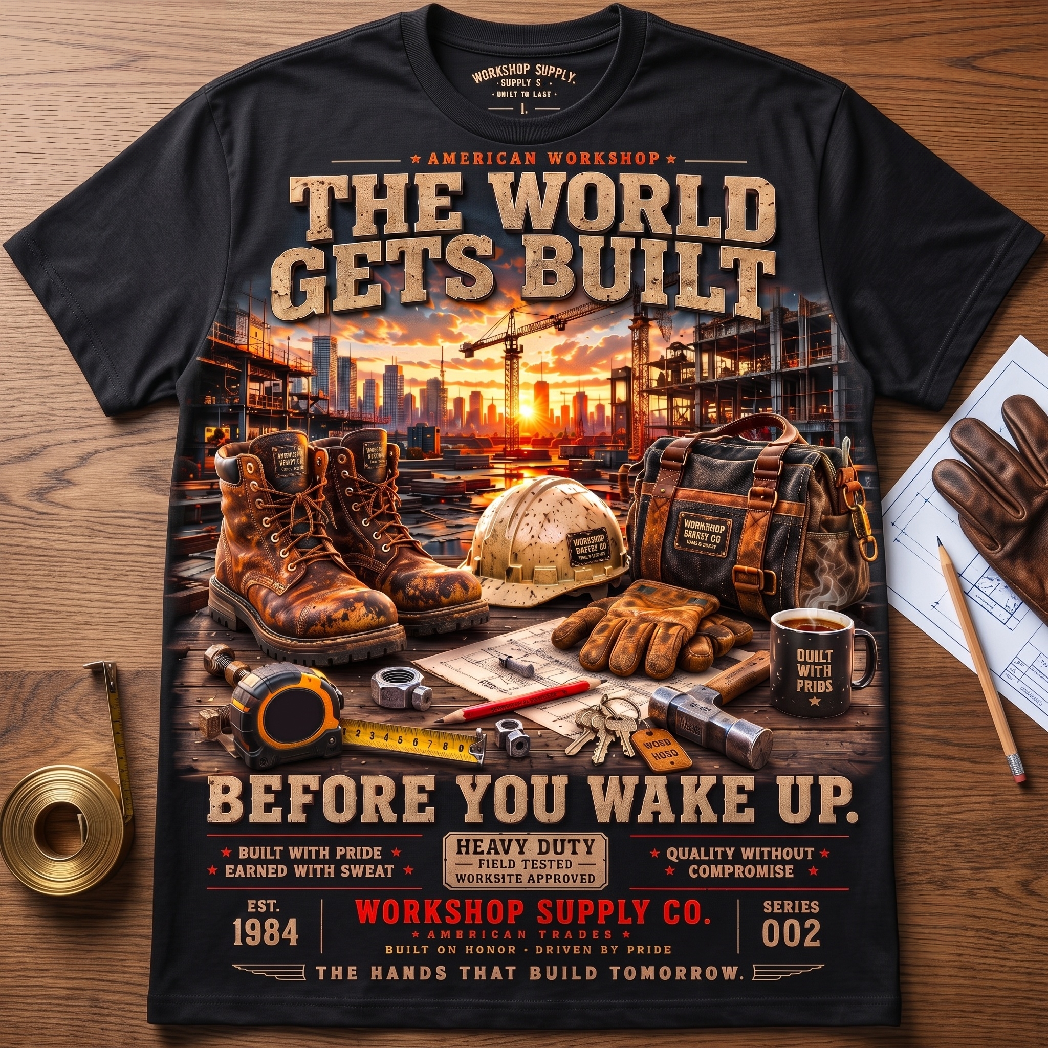 The World Gets Built Before You Wake Up Construction T-Shirt