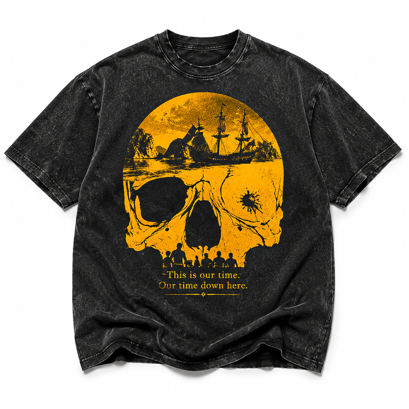 Vintage Skull Pirate Graphic Washed T-Shirt for Men