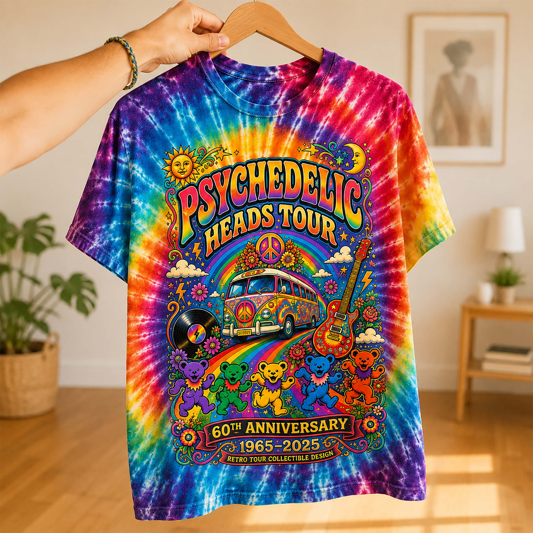 Psychedelic Heads Tour 60th Anniversary Tie-Dye T-Shirt