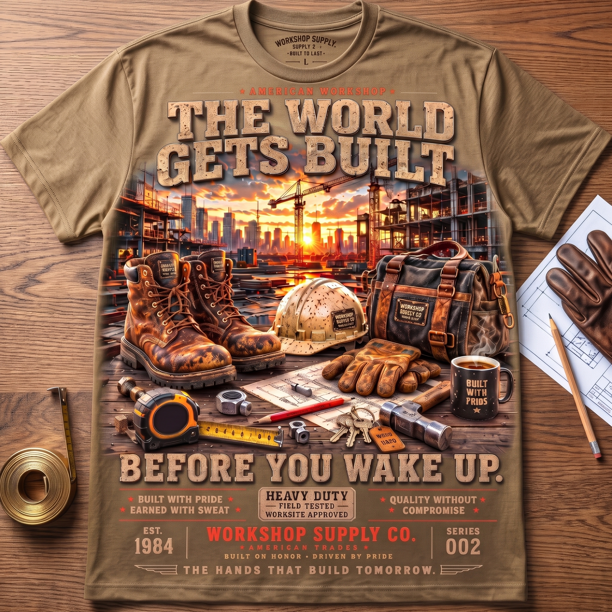 The World Gets Built Before You Wake Up Construction T-Shirt