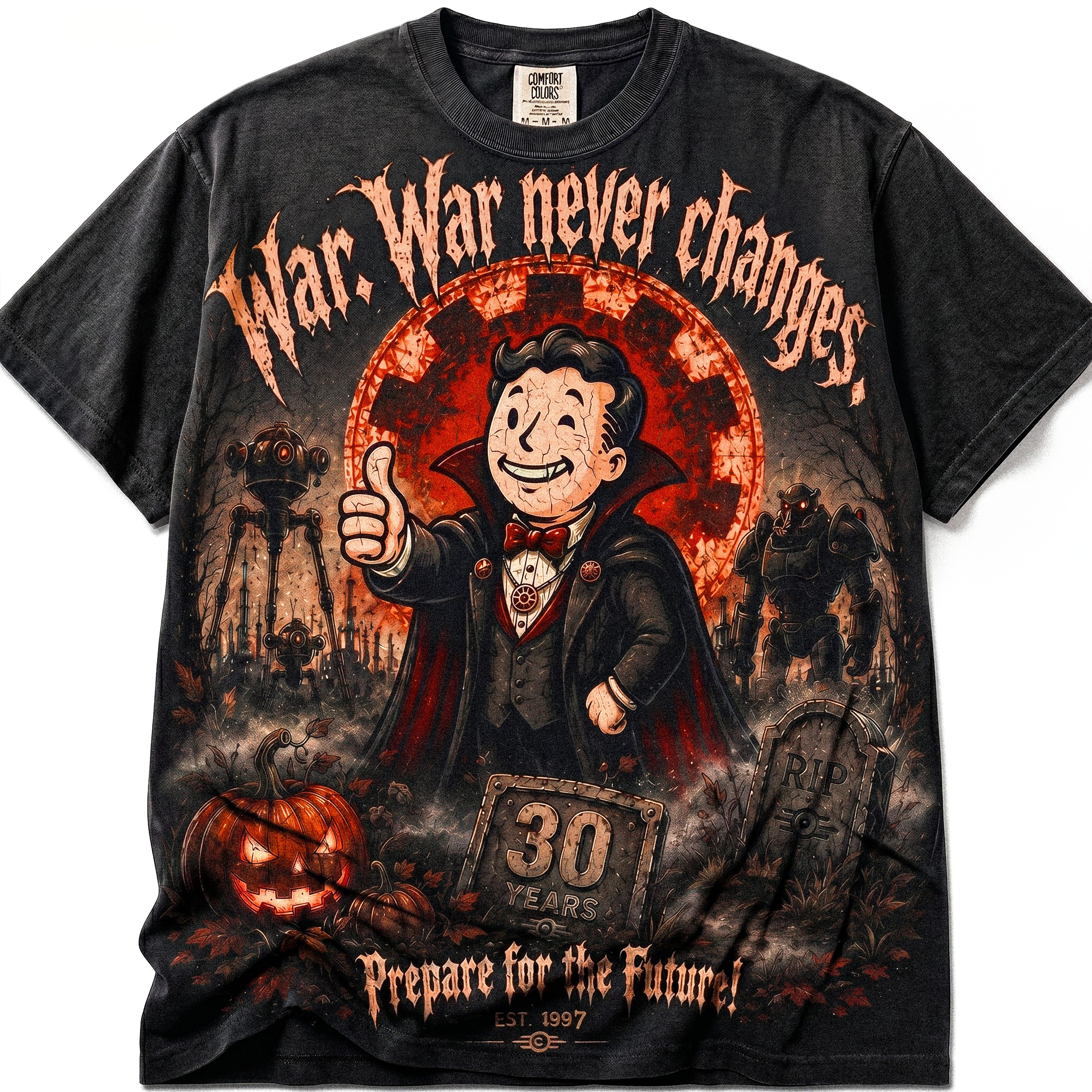 War Never Changes Halloween Graphic Tee – Retro Wasteland Vampire Gamer T-Shirt
