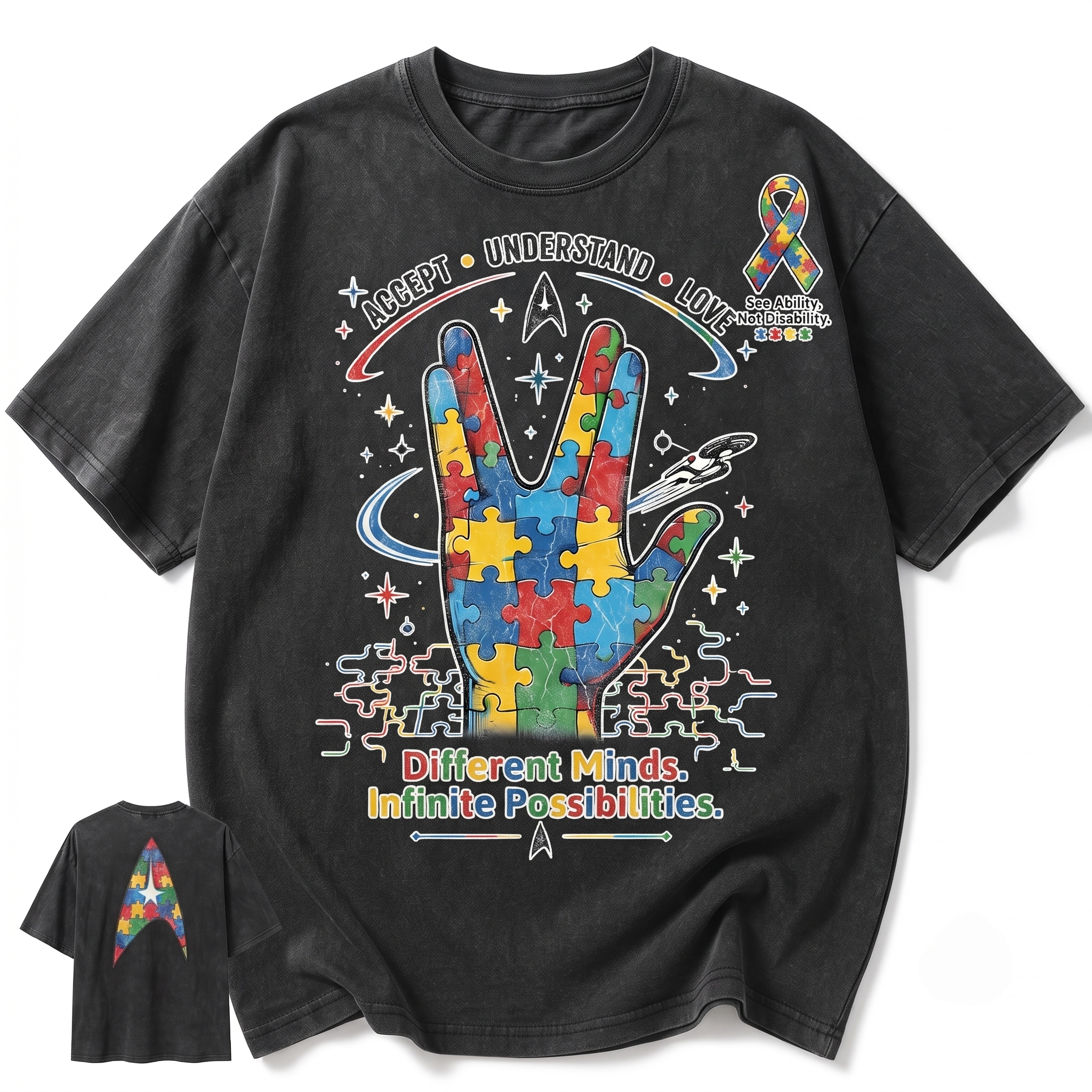 Autism Awareness Puzzle Graphic Tee – Sci-Fi Inspired