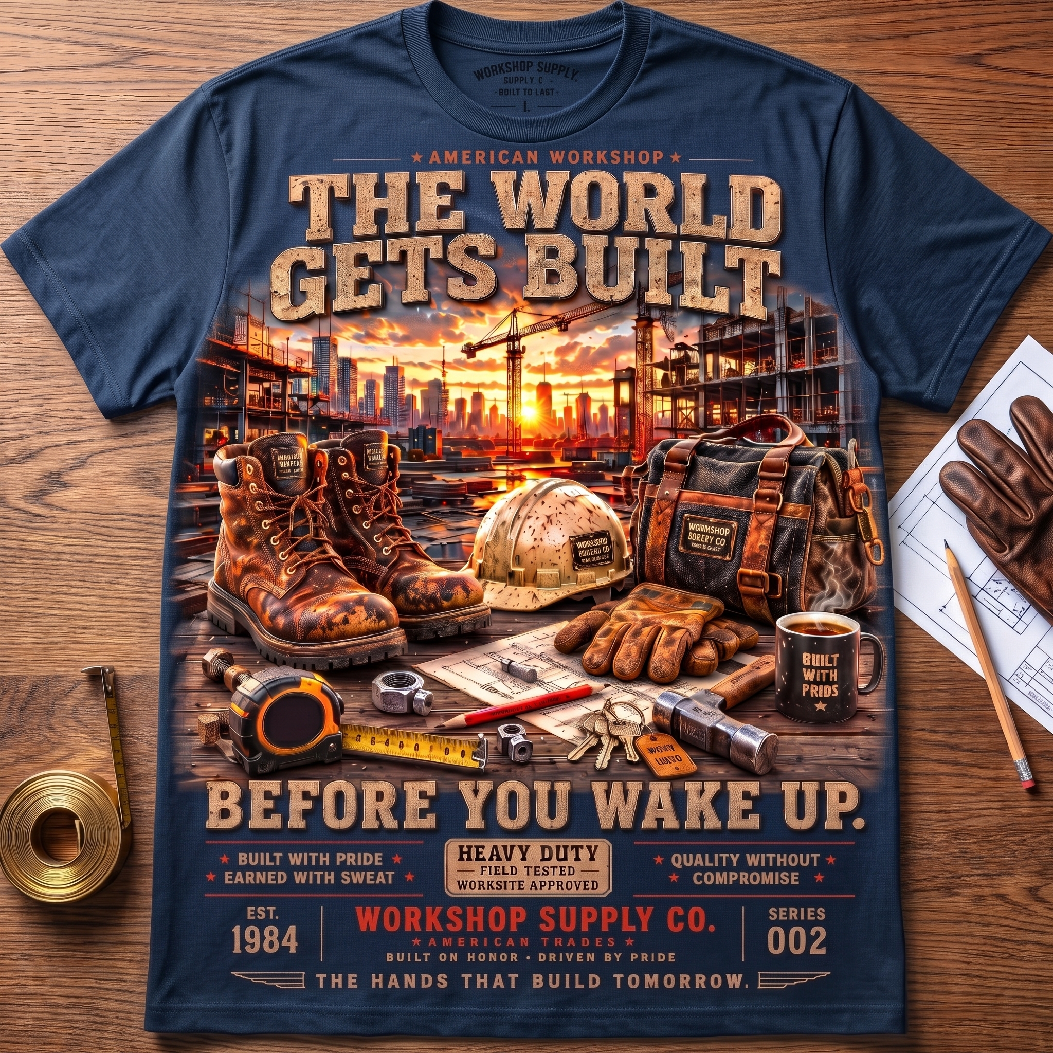 The World Gets Built Before You Wake Up Construction T-Shirt