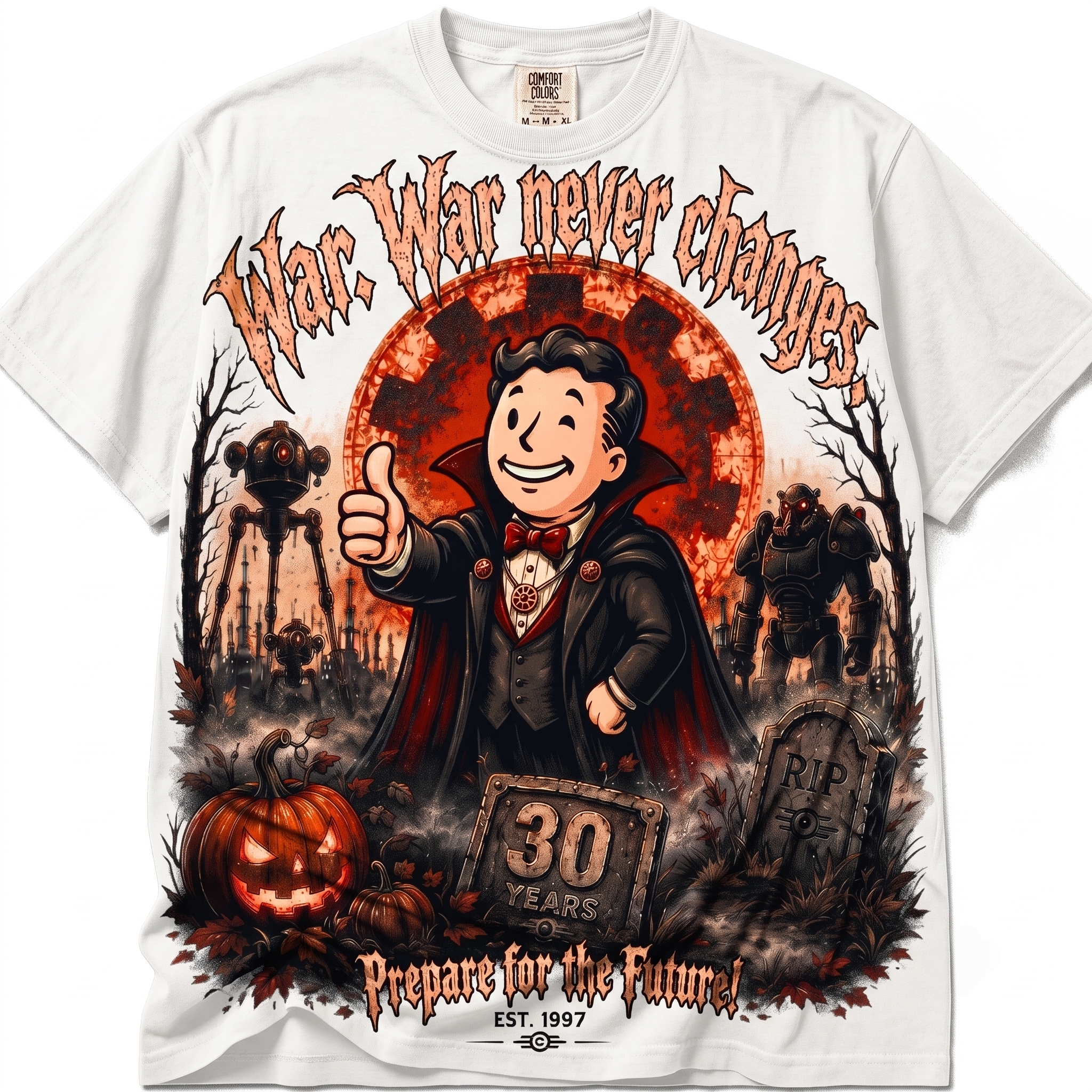 War Never Changes Halloween Graphic Tee – Retro Wasteland Vampire Gamer T-Shirt