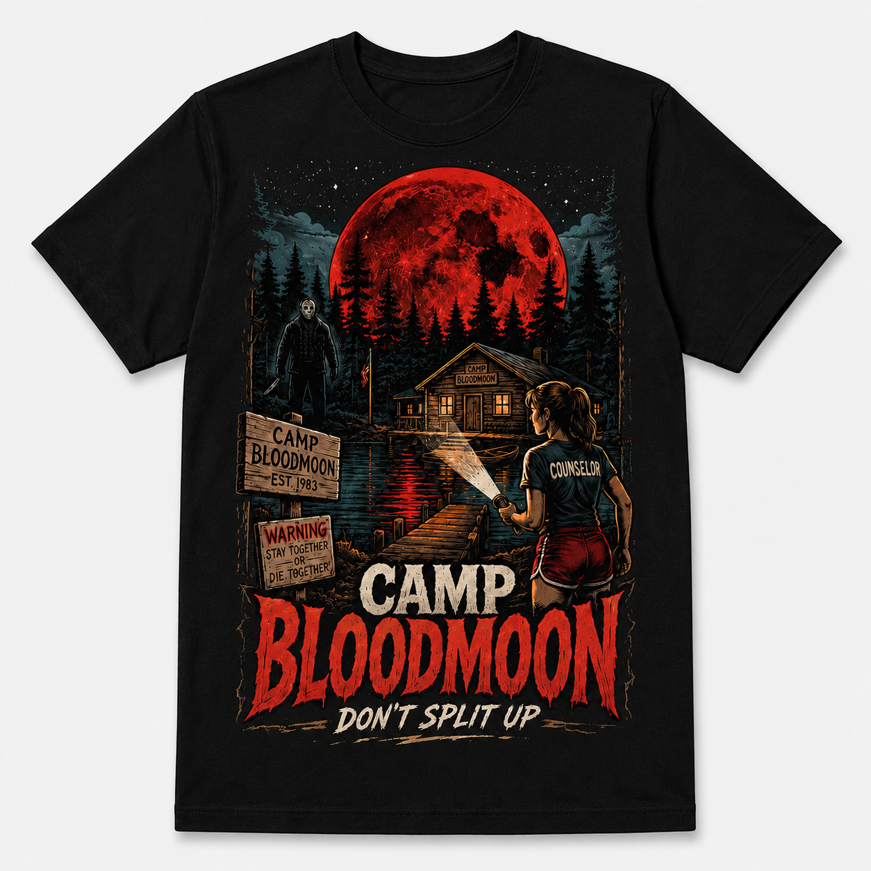 Camp Bloodmoon Don’t Split Up Retro Horror T-Shirt