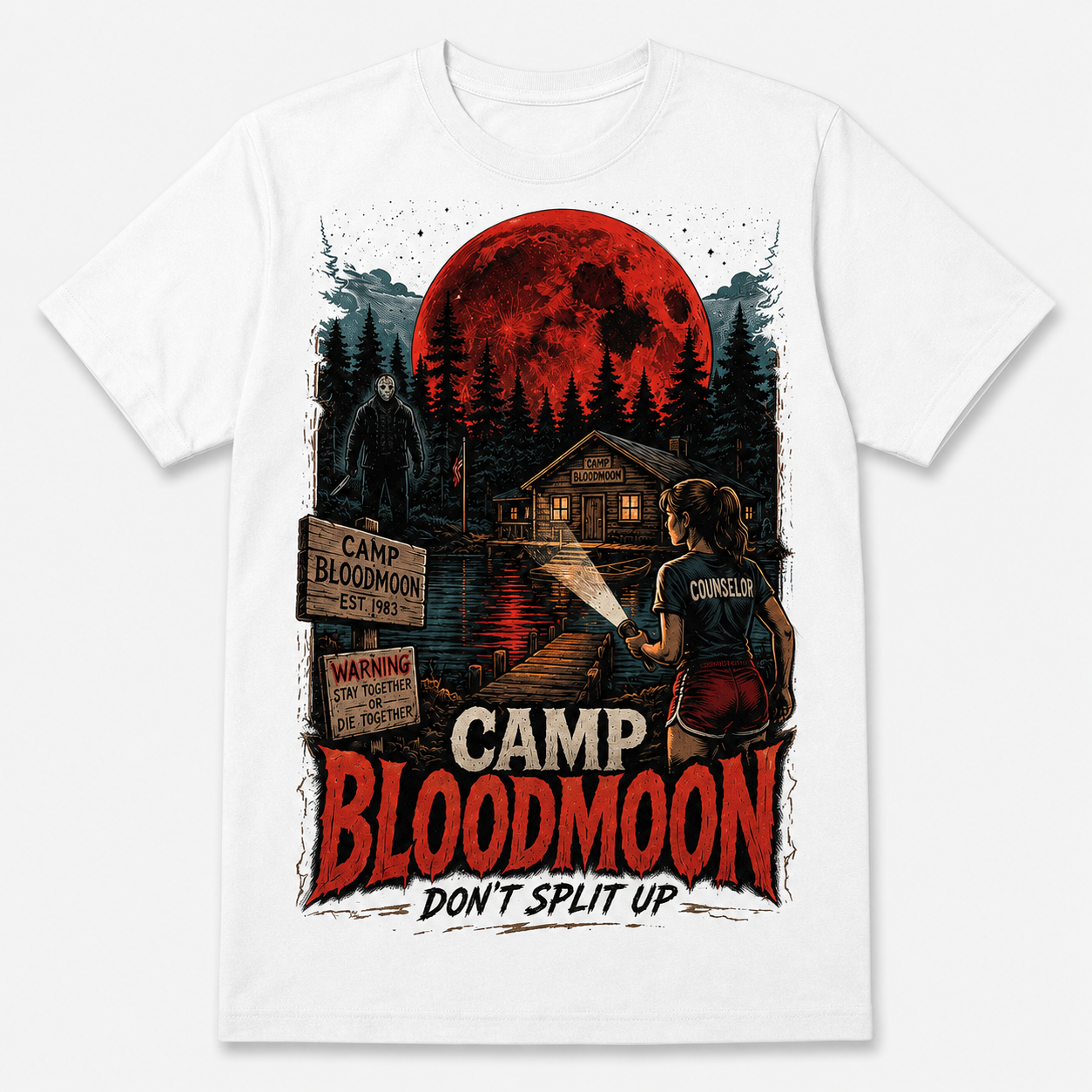 Camp Bloodmoon Don’t Split Up Retro Horror T-Shirt