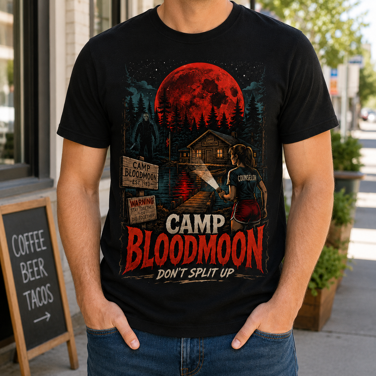 Camp Bloodmoon Don’t Split Up Retro Horror T-Shirt