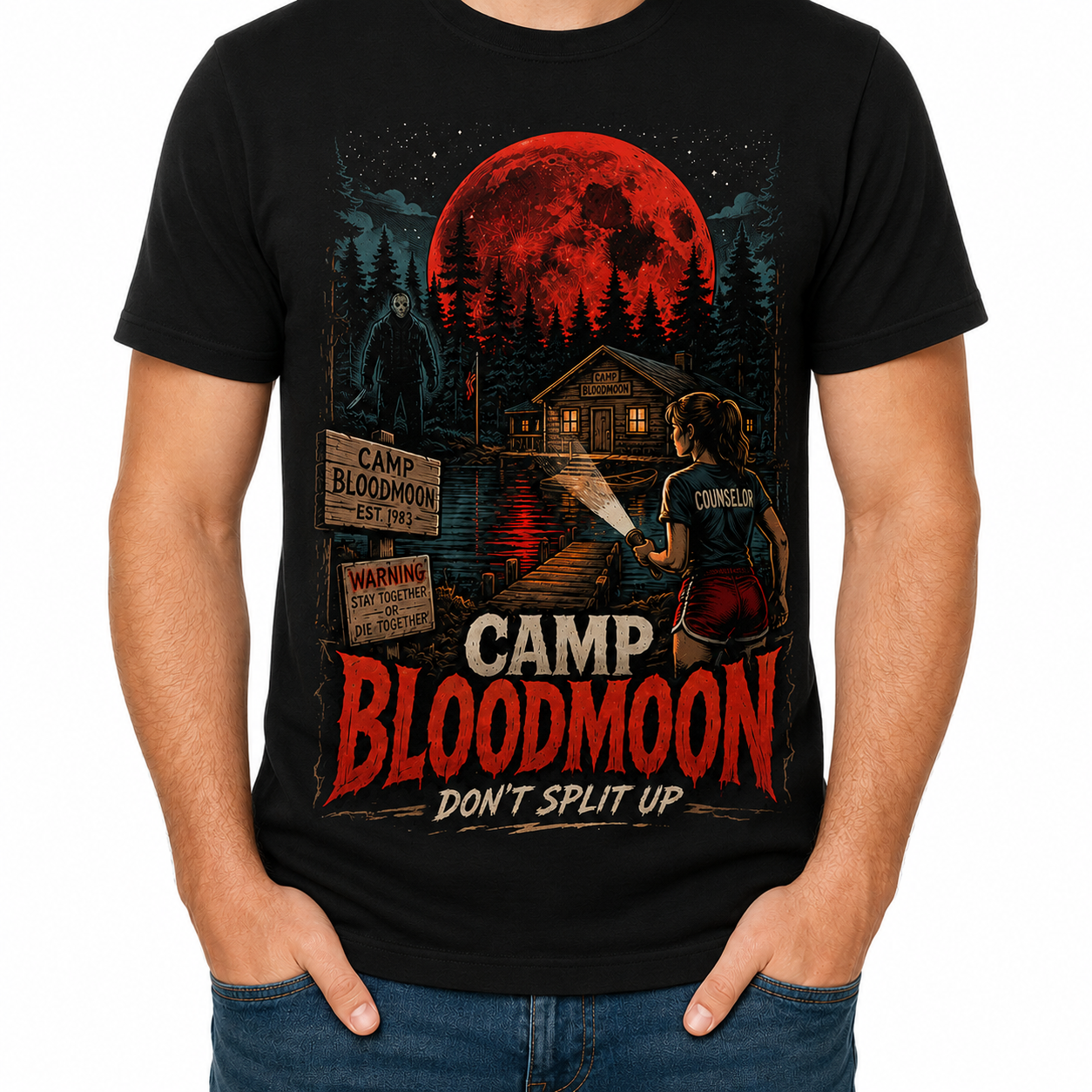 Camp Bloodmoon Don’t Split Up Retro Horror T-Shirt