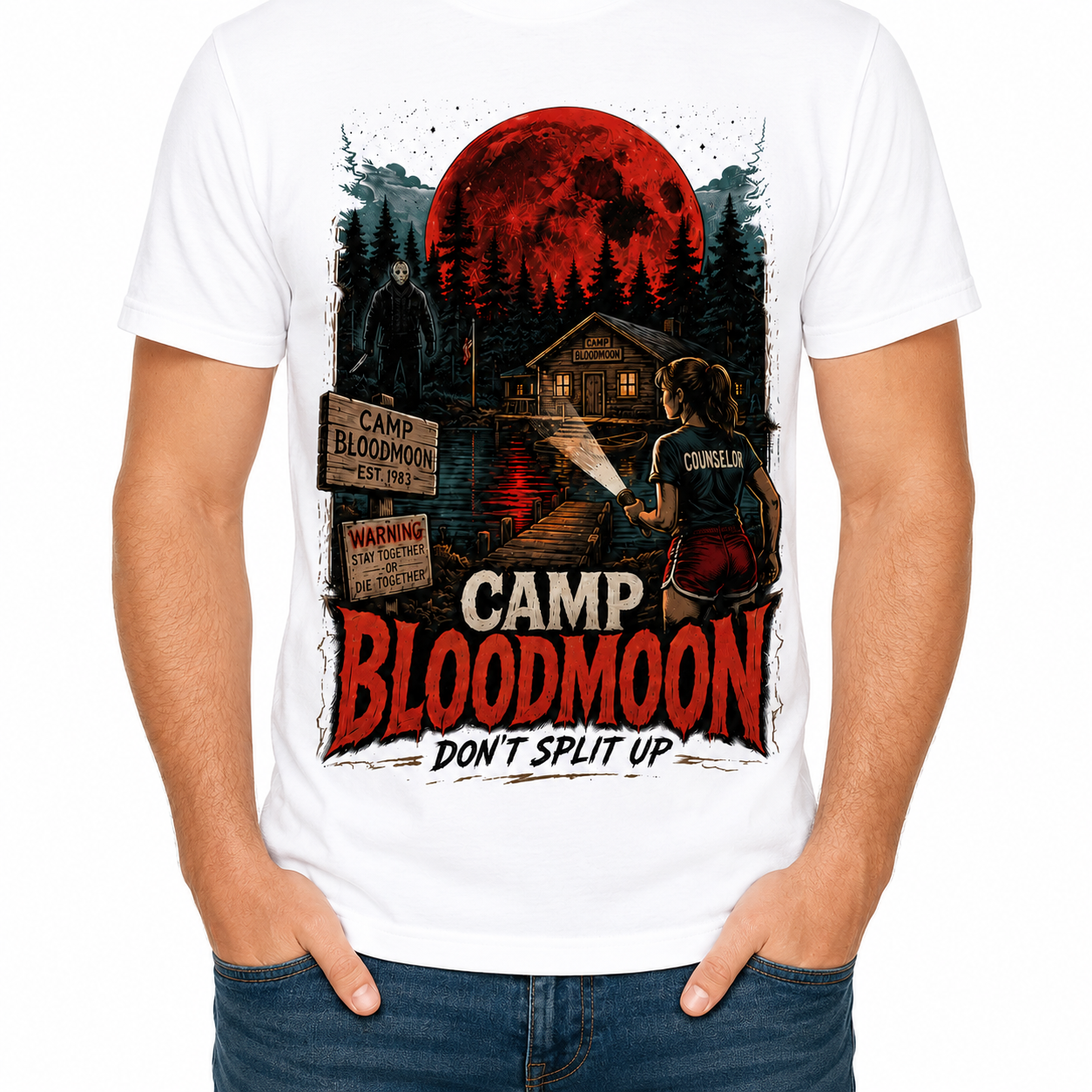 Camp Bloodmoon Don’t Split Up Retro Horror T-Shirt