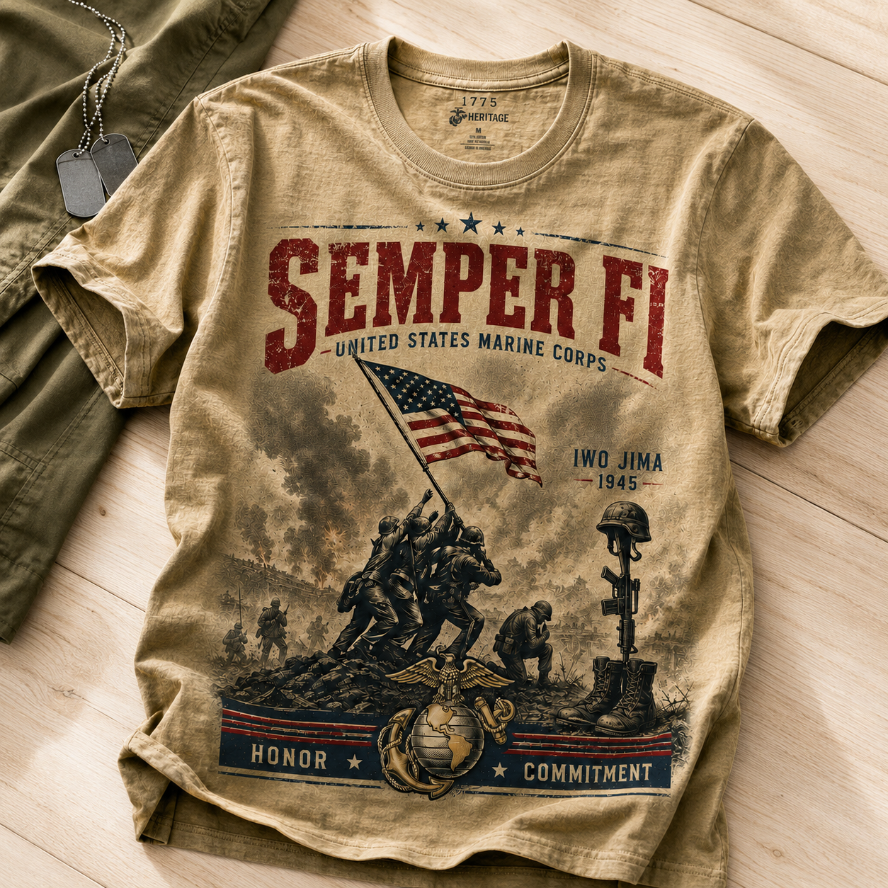 Semper Fi Iwo Jima 1945 Marine Corps Tribute Graphic T-Shirt