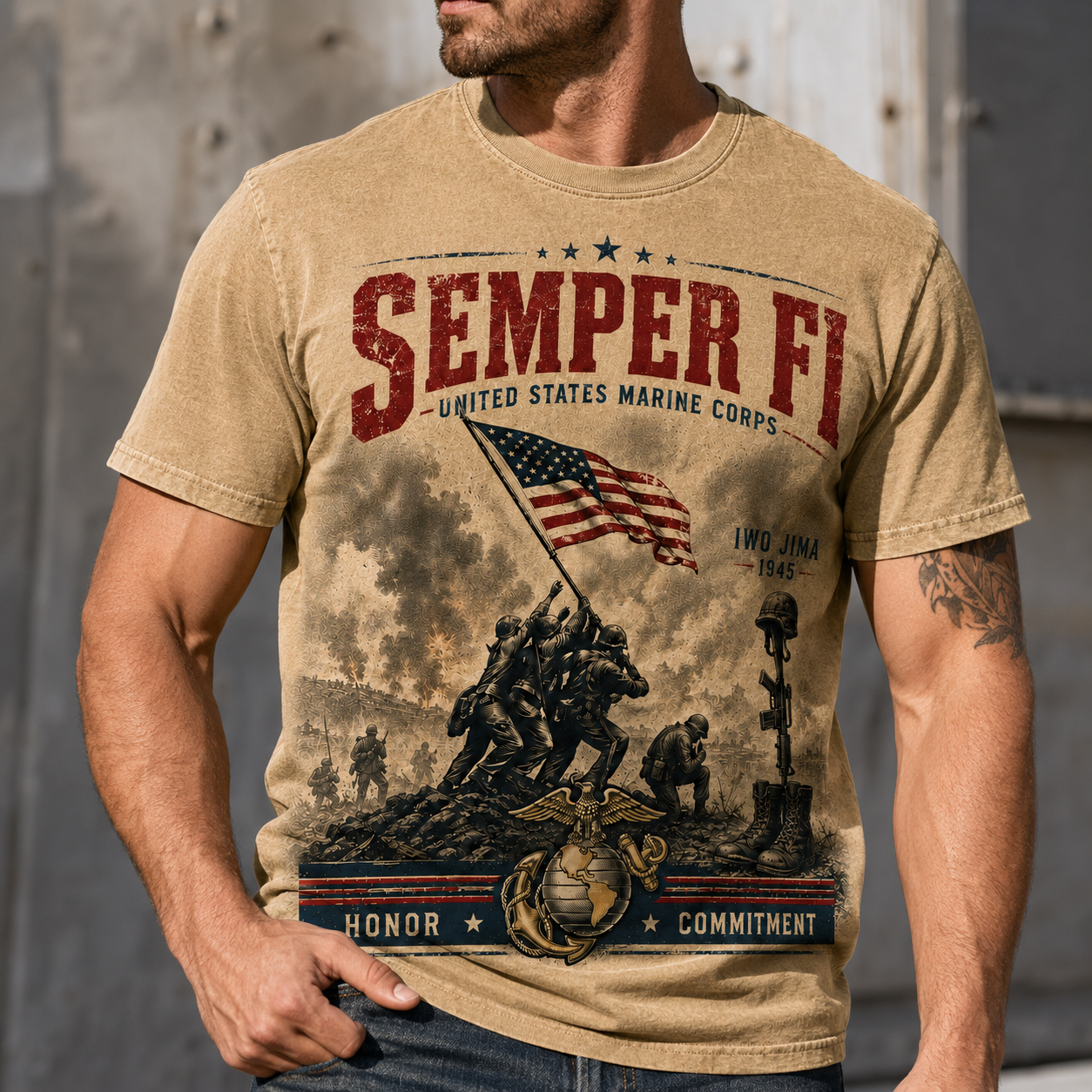 Semper Fi Iwo Jima 1945 Marine Corps Tribute Graphic T-Shirt