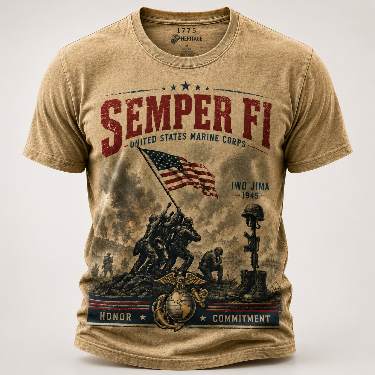 Semper Fi Iwo Jima 1945 Marine Corps Tribute Graphic T-Shirt