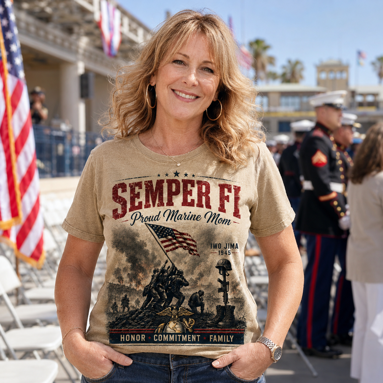 Semper Fi Iwo Jima 1945 Marine Corps Tribute Graphic T-Shirt