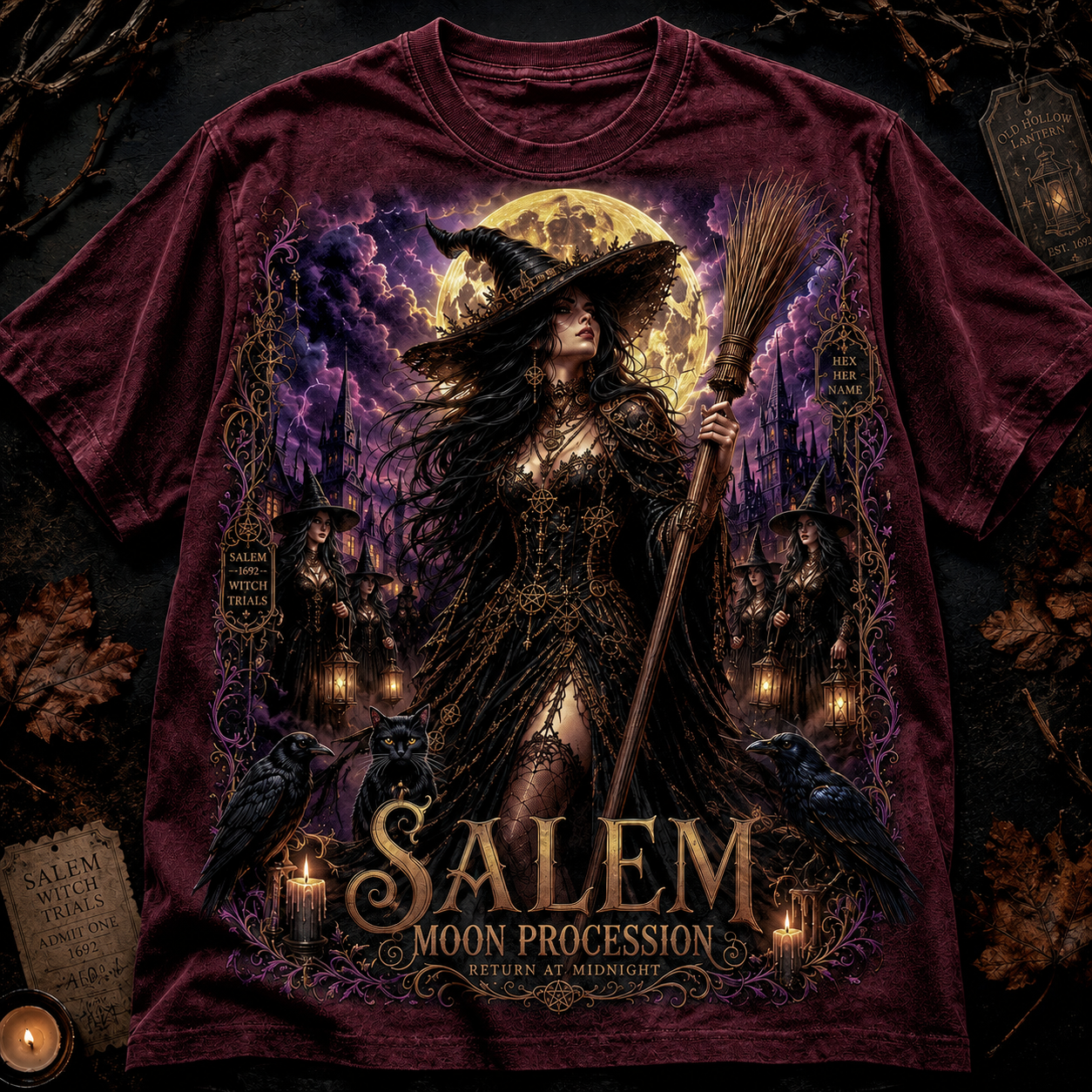 Salem Moon Procession Gothic Witch Graphic T-Shirt