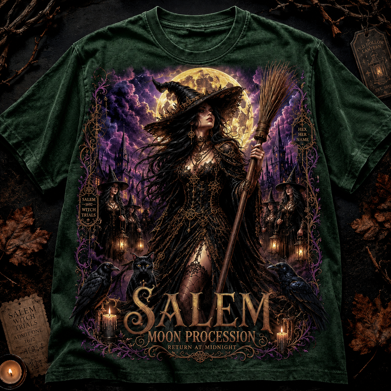 Salem Moon Procession Gothic Witch Graphic T-Shirt