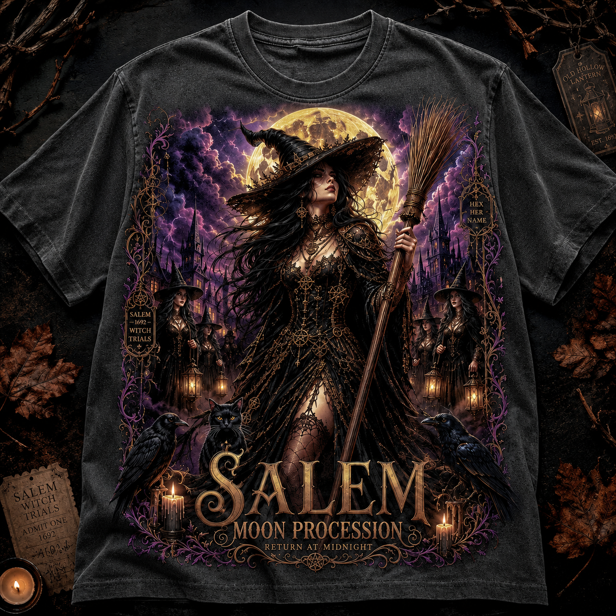 Salem Moon Procession Gothic Witch Graphic T-Shirt