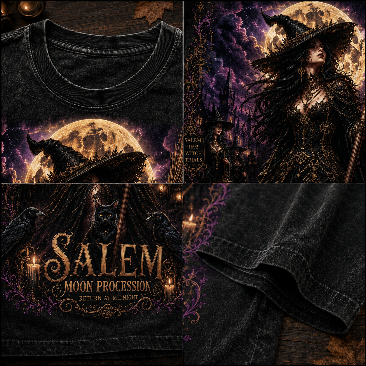 Salem Moon Procession Gothic Witch Graphic T-Shirt