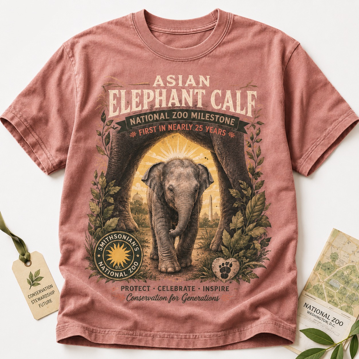 Asian Elephant Calf National Zoo Milestone Graphic T-Shirt