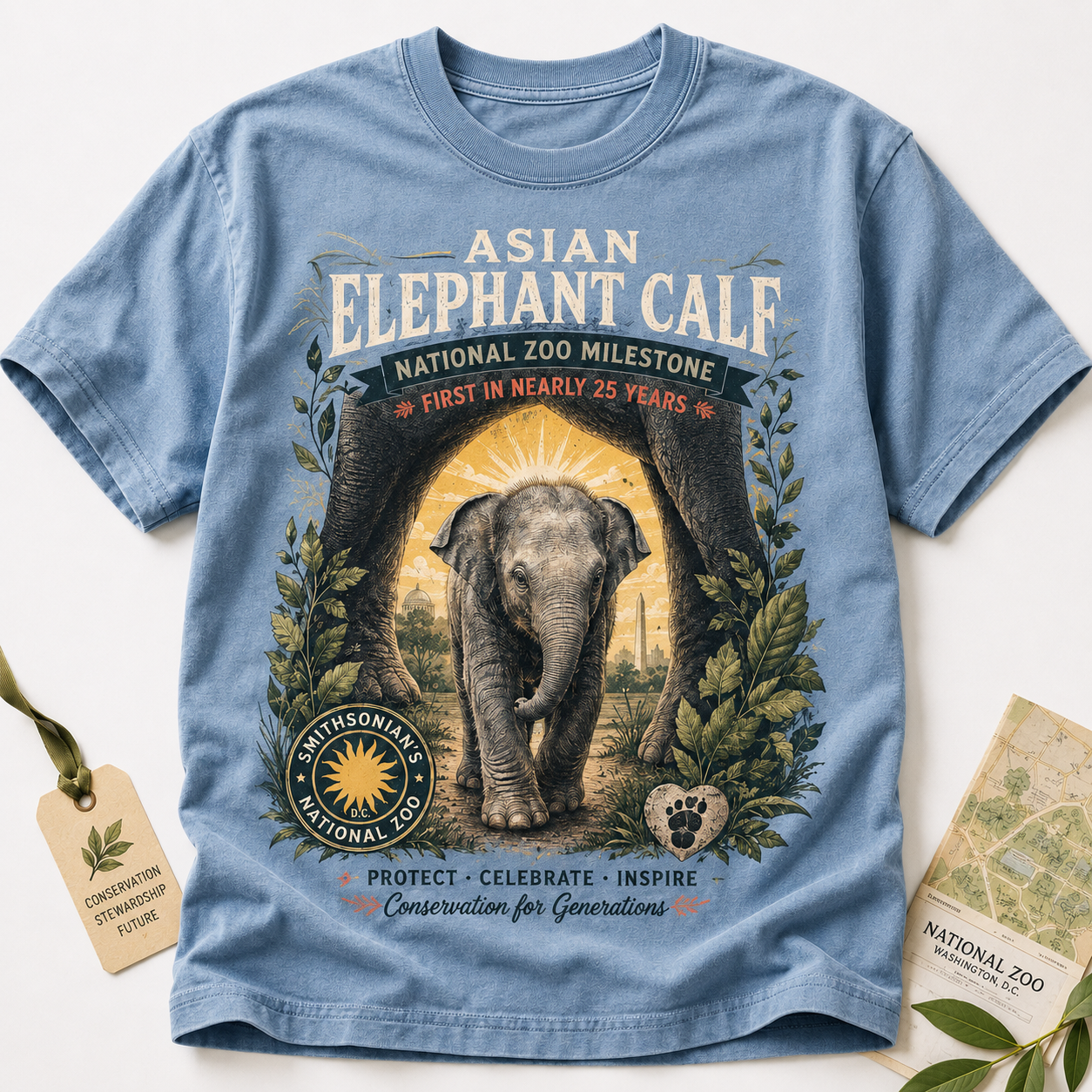Asian Elephant Calf National Zoo Milestone Graphic T-Shirt