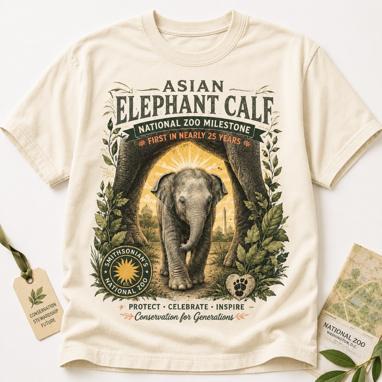 Asian Elephant Calf National Zoo Milestone Graphic T-Shirt