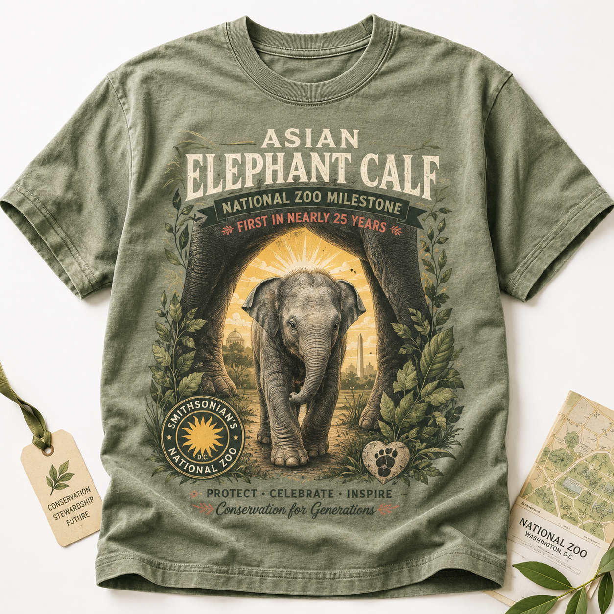 Asian Elephant Calf National Zoo Milestone Graphic T-Shirt