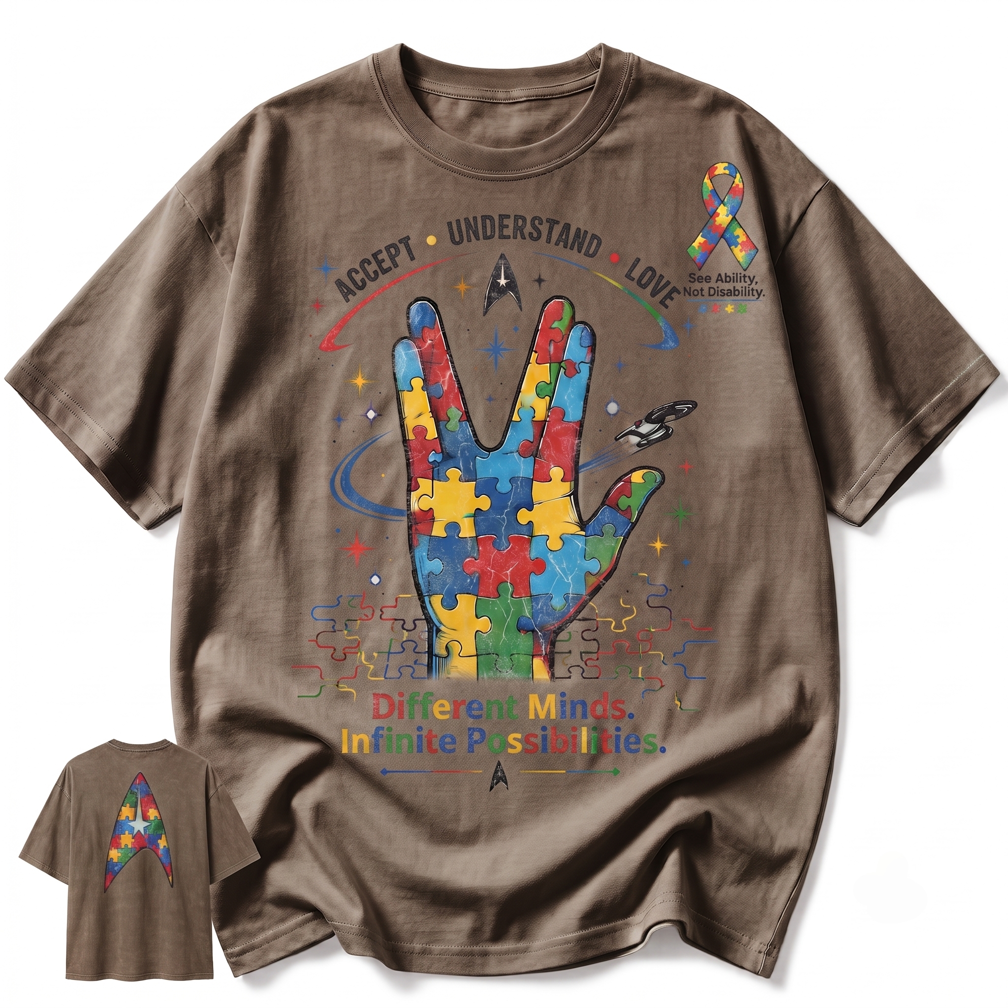 Autism Awareness Puzzle Graphic Tee – Sci-Fi Inspired