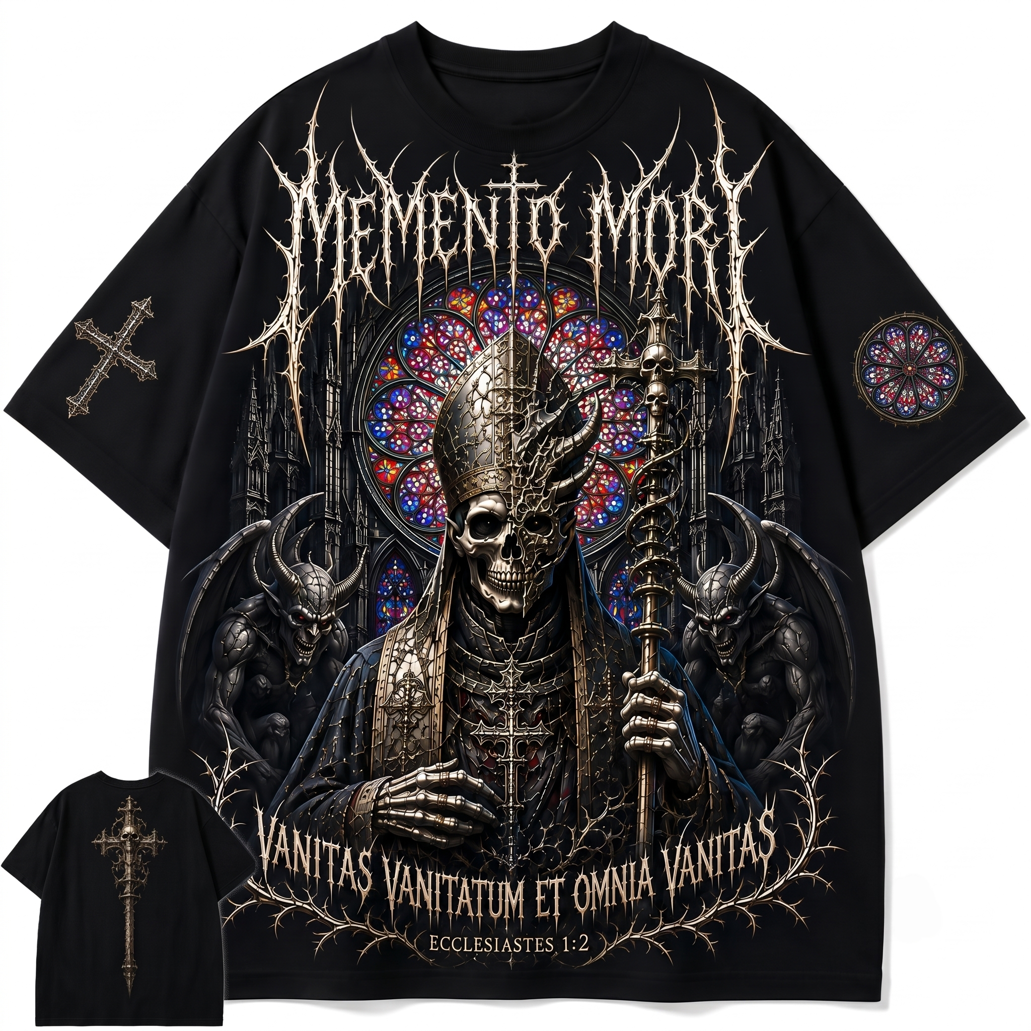 Memento Mori Gothic Pope Oversized T-Shirt,