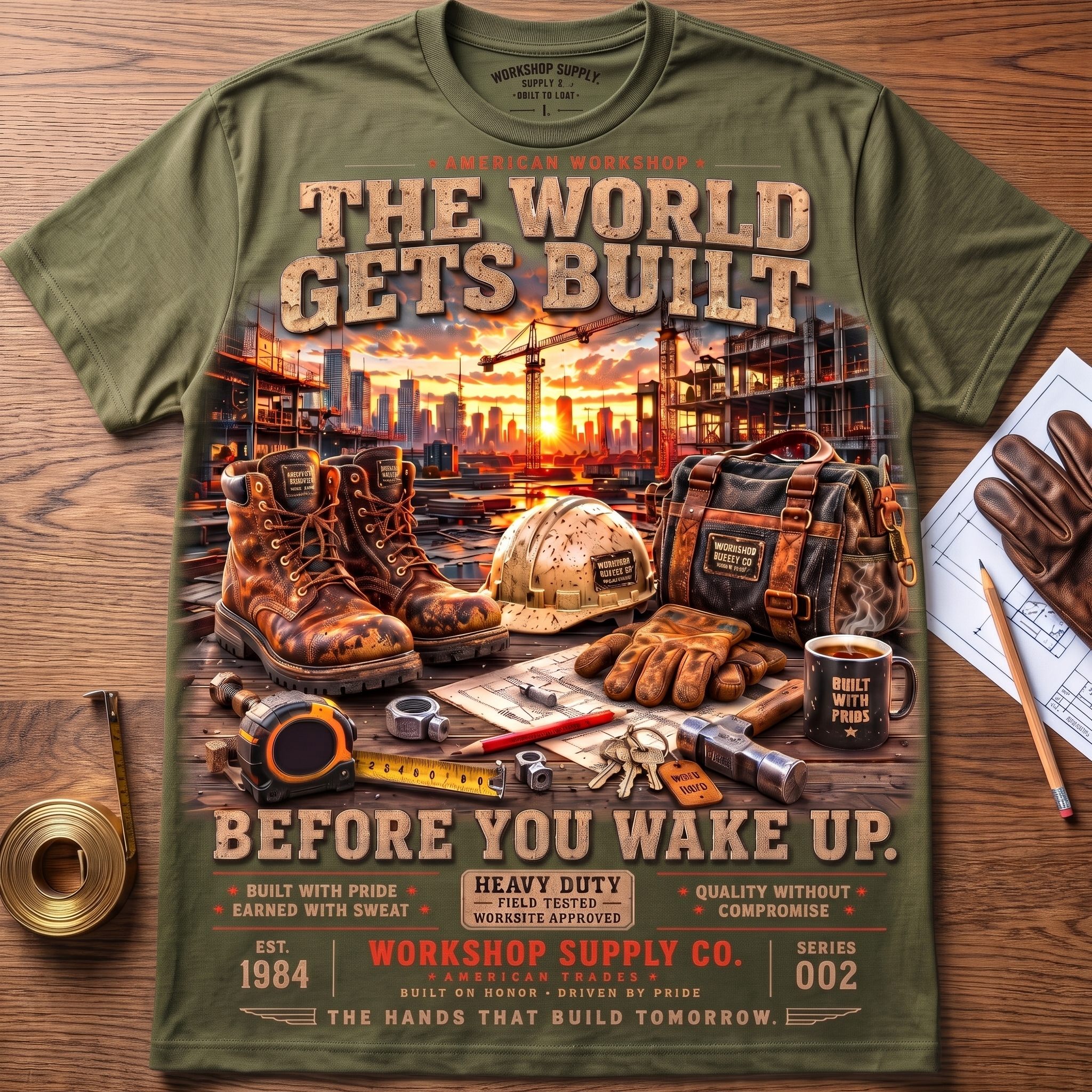 The World Gets Built Before You Wake Up Construction T-Shirt