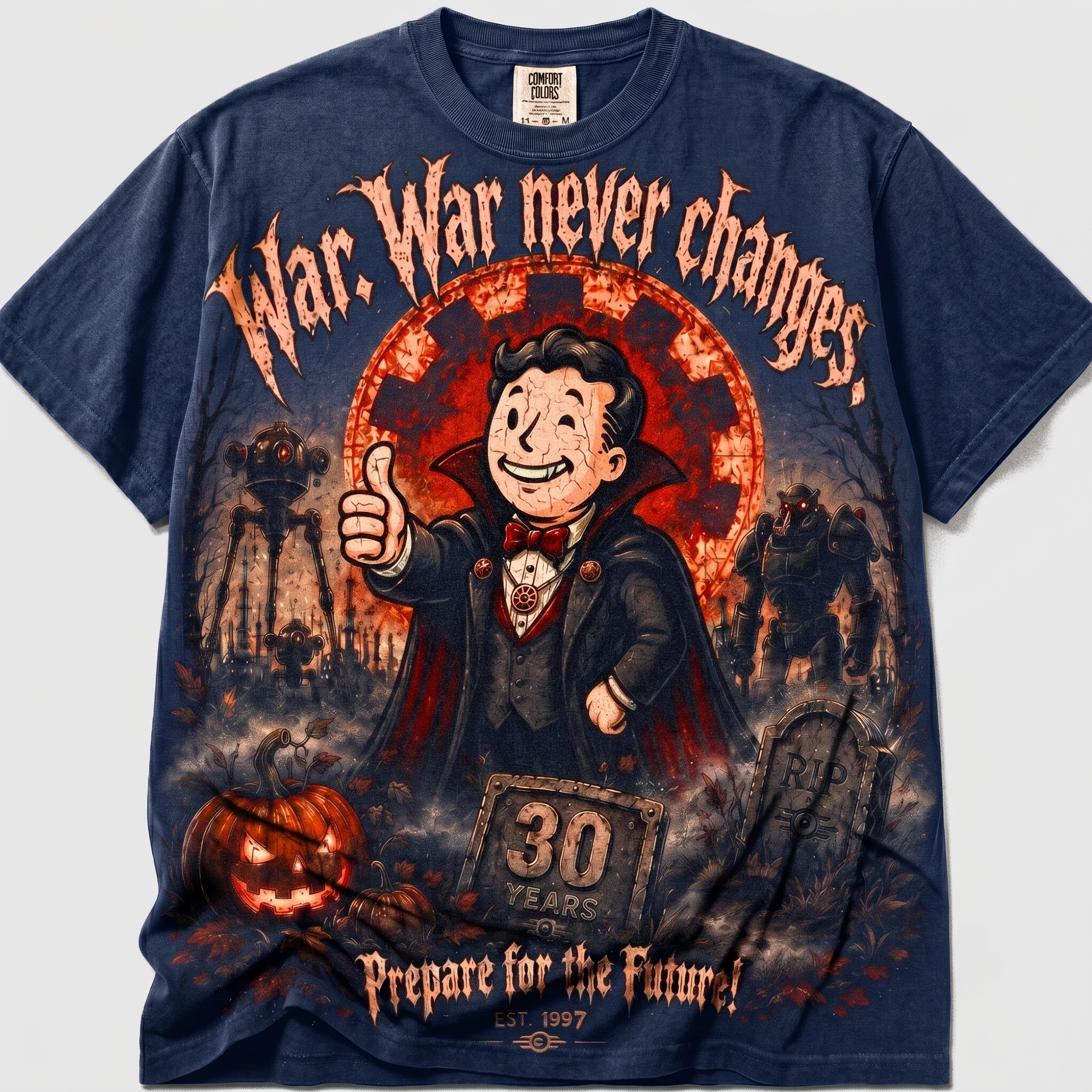 War Never Changes Halloween Graphic Tee – Retro Wasteland Vampire Gamer T-Shirt