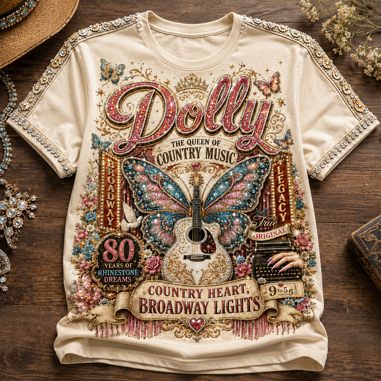 Dolly Country Heart Rhinestone Dreams Graphic T-Shirt