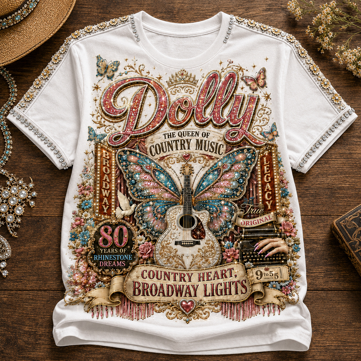 Dolly Country Heart Rhinestone Dreams Graphic T-Shirt