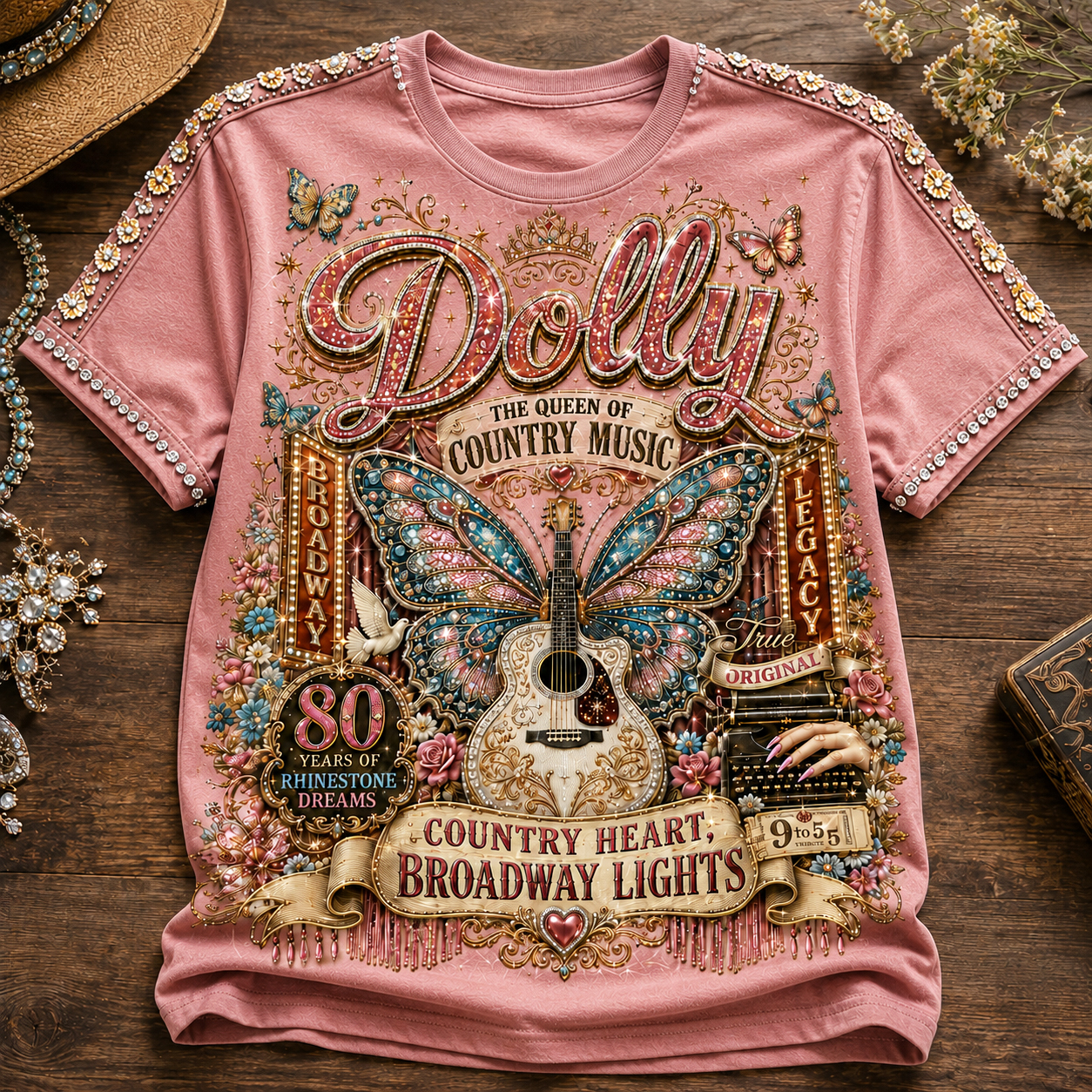 Dolly Country Heart Rhinestone Dreams Graphic T-Shirt