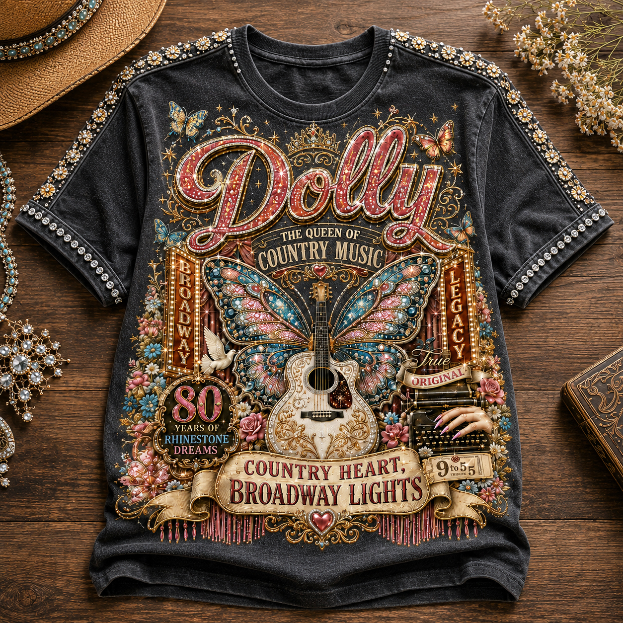 Dolly Country Heart Rhinestone Dreams Graphic T-Shirt