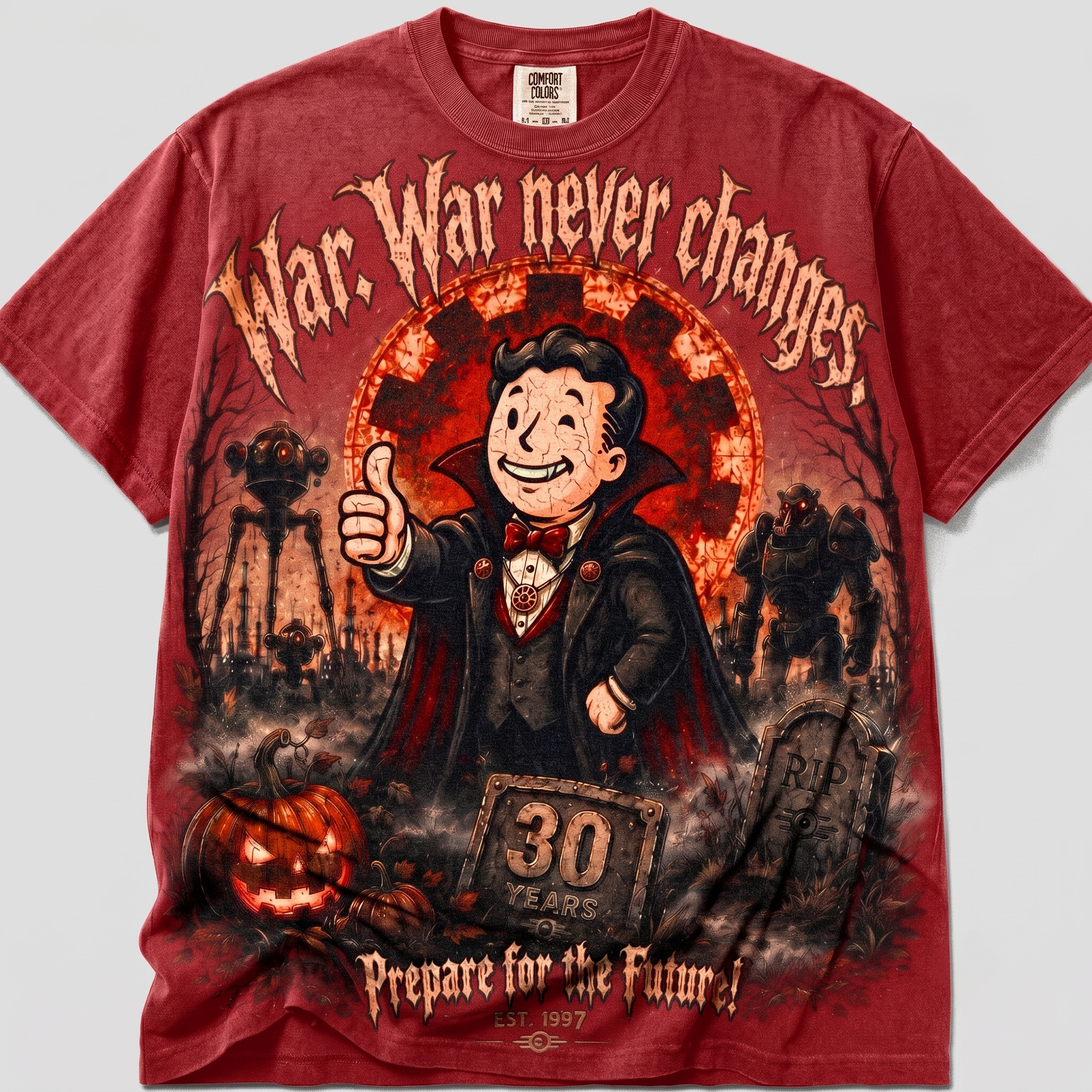 War Never Changes Halloween Graphic Tee – Retro Wasteland Vampire Gamer T-Shirt