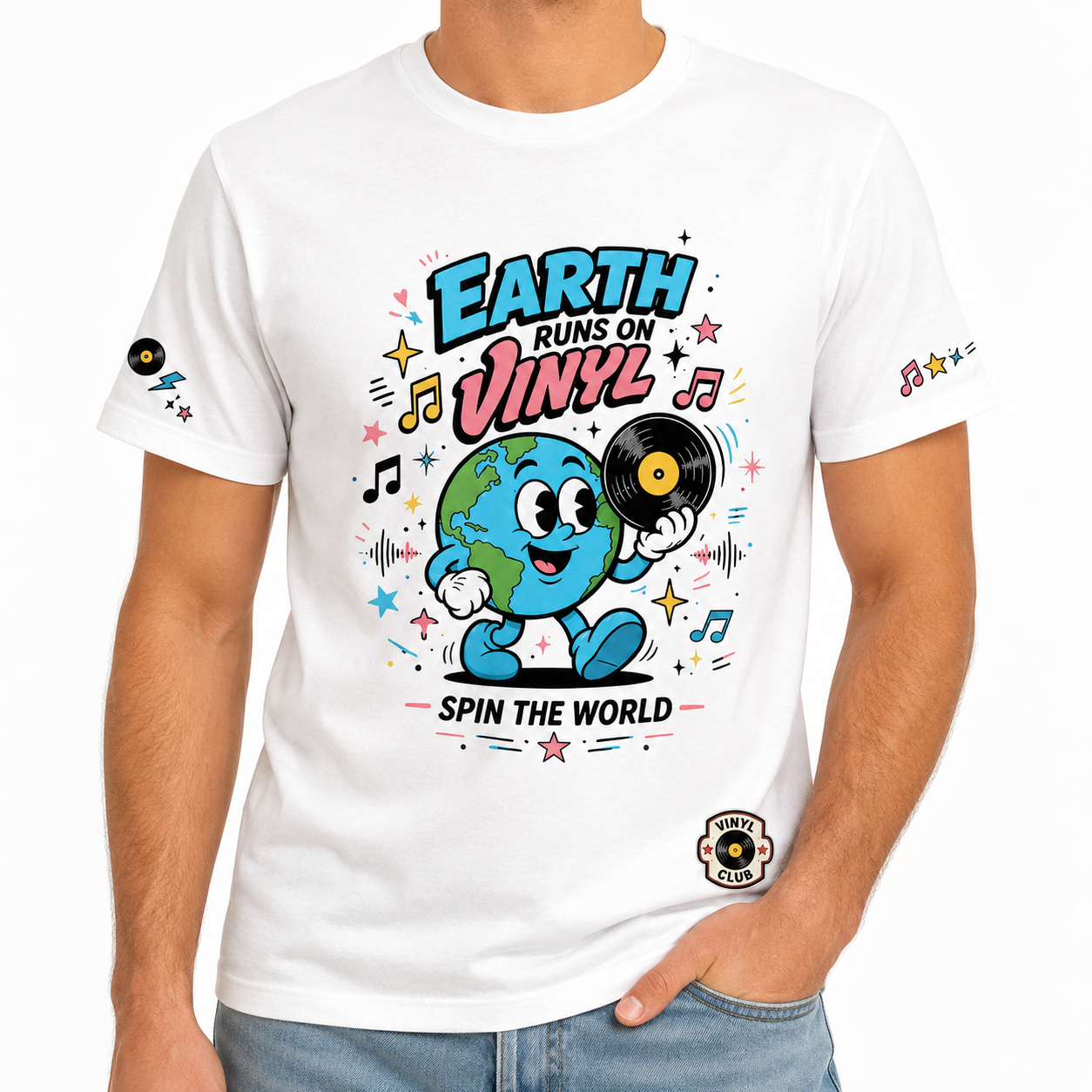 Earth Runs on Vinyl Retro Music T-Shirt