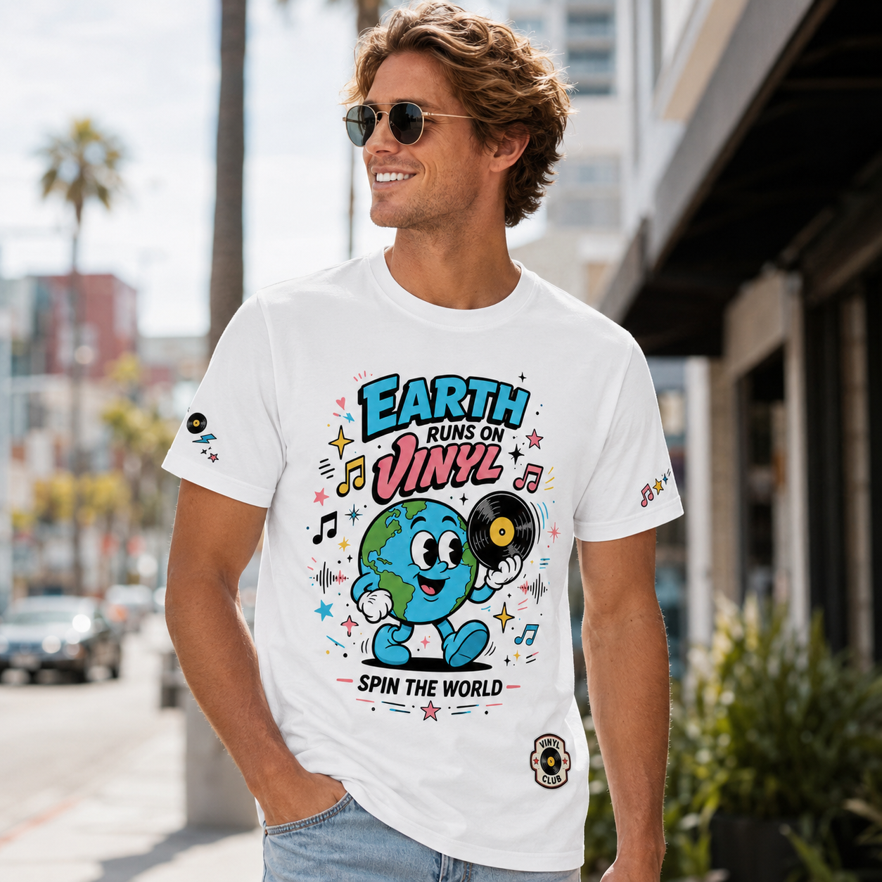 Earth Runs on Vinyl Retro Music T-Shirt