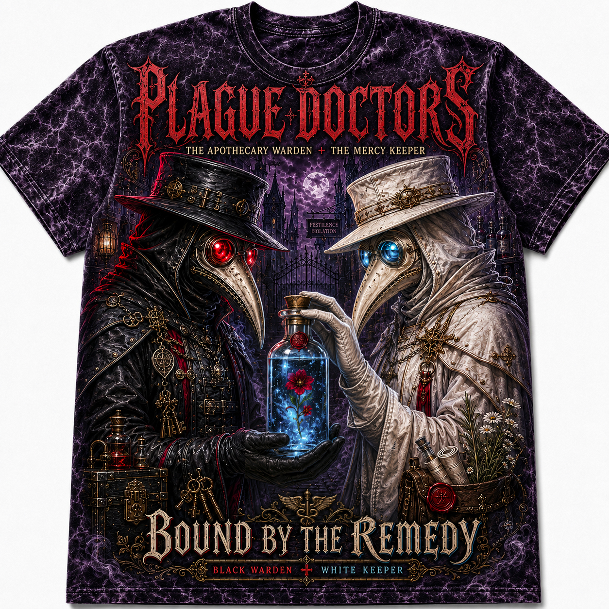 Plague Doctors Bound By The Remedy — Gothic Apothecary Graphic T-Shirt