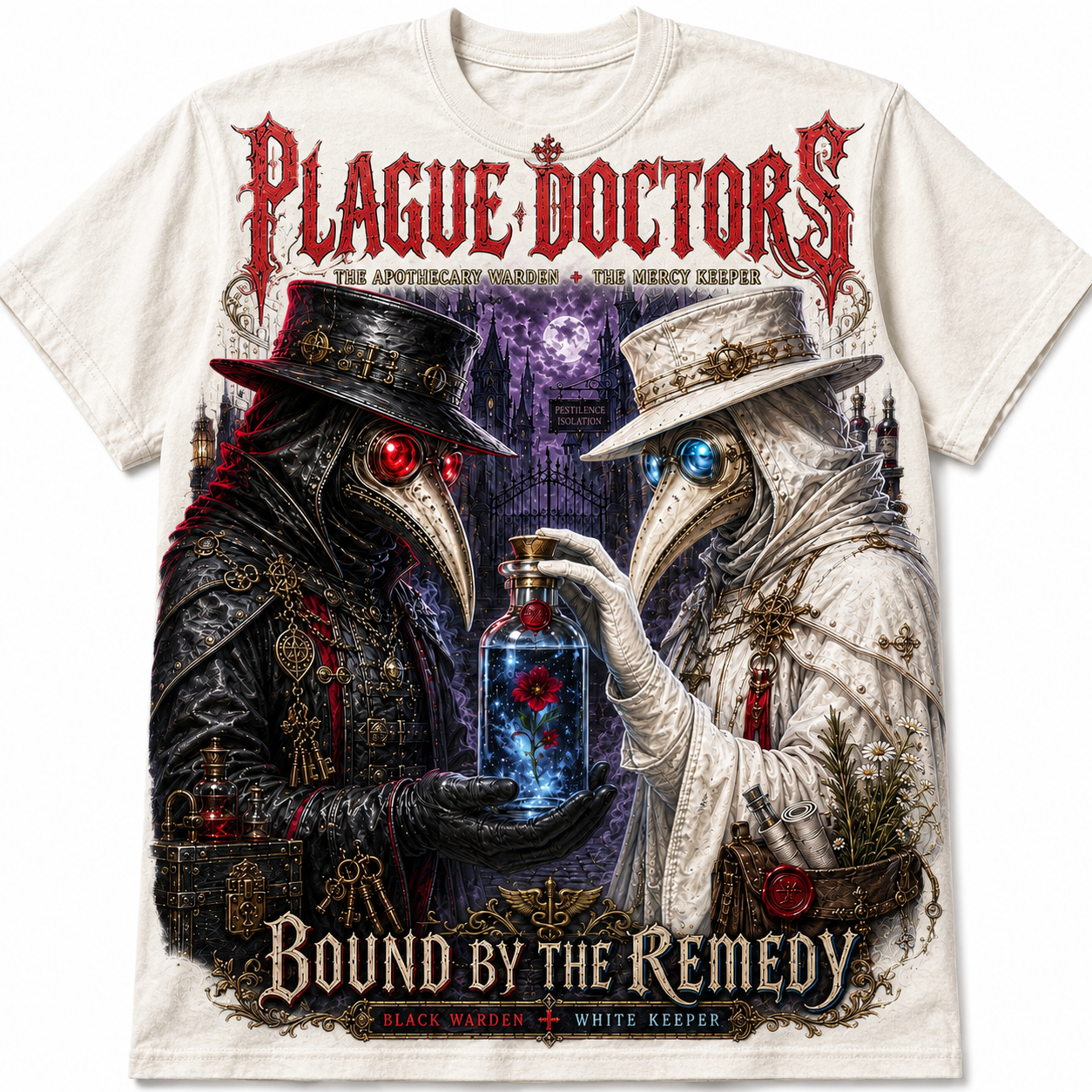 Plague Doctors Bound By The Remedy — Gothic Apothecary Graphic T-Shirt