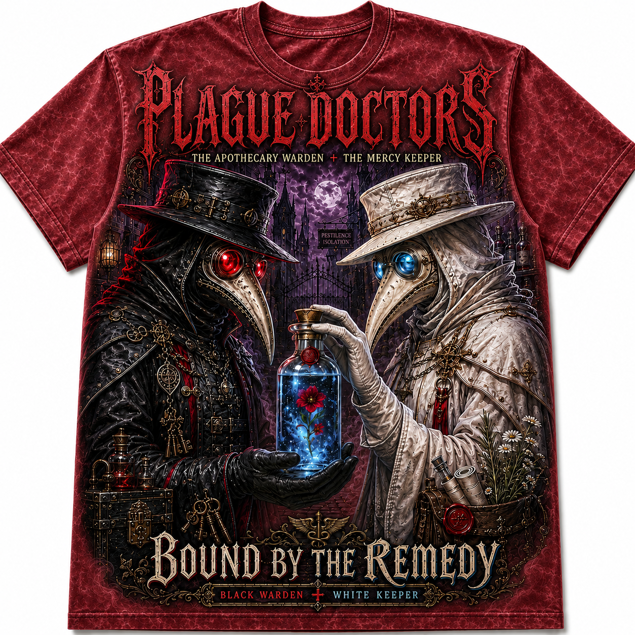 Plague Doctors Bound By The Remedy — Gothic Apothecary Graphic T-Shirt