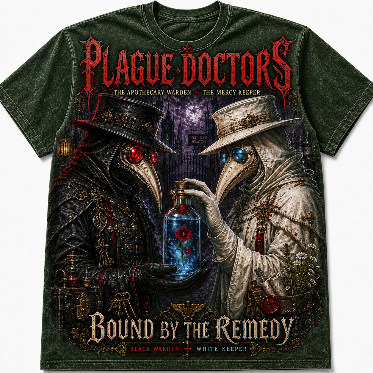 Plague Doctors Bound By The Remedy — Gothic Apothecary Graphic T-Shirt